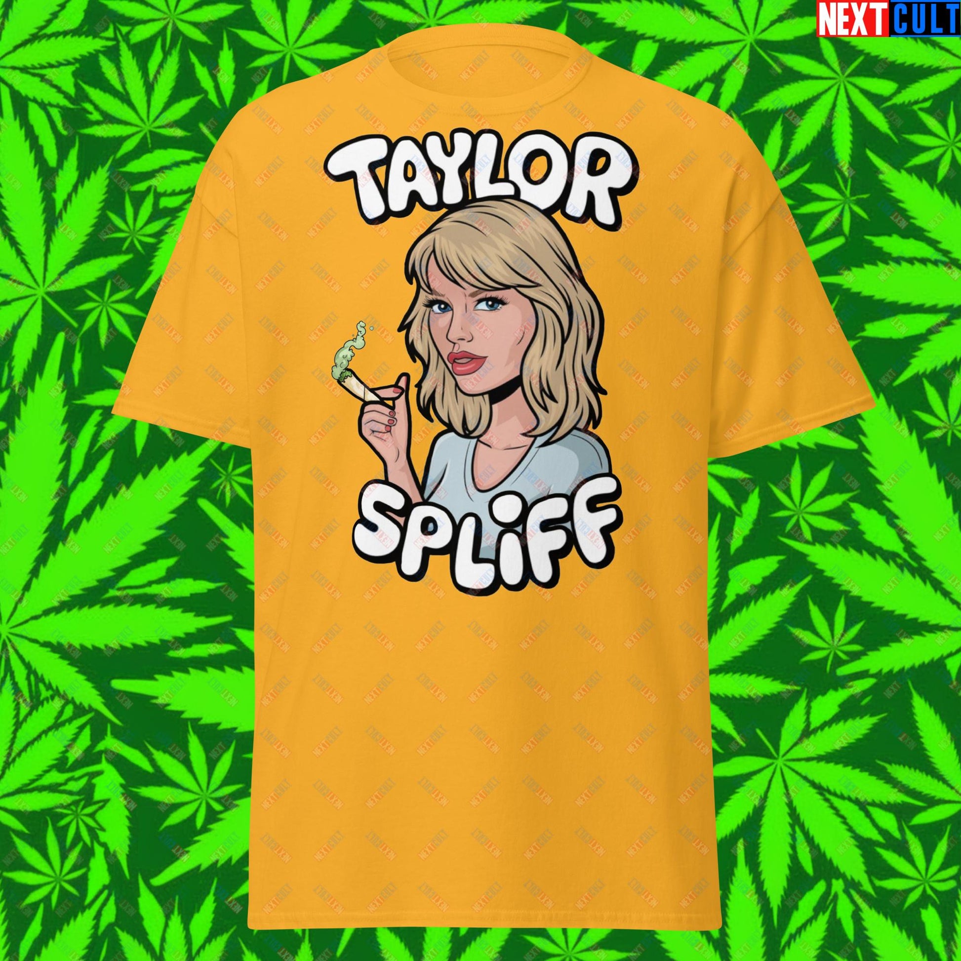 Taylor Spliff Pop Music Star Pothead Stoner Funny Weed Meme Unisex tee Gold T-shirts Music Weed Next Cult Brand