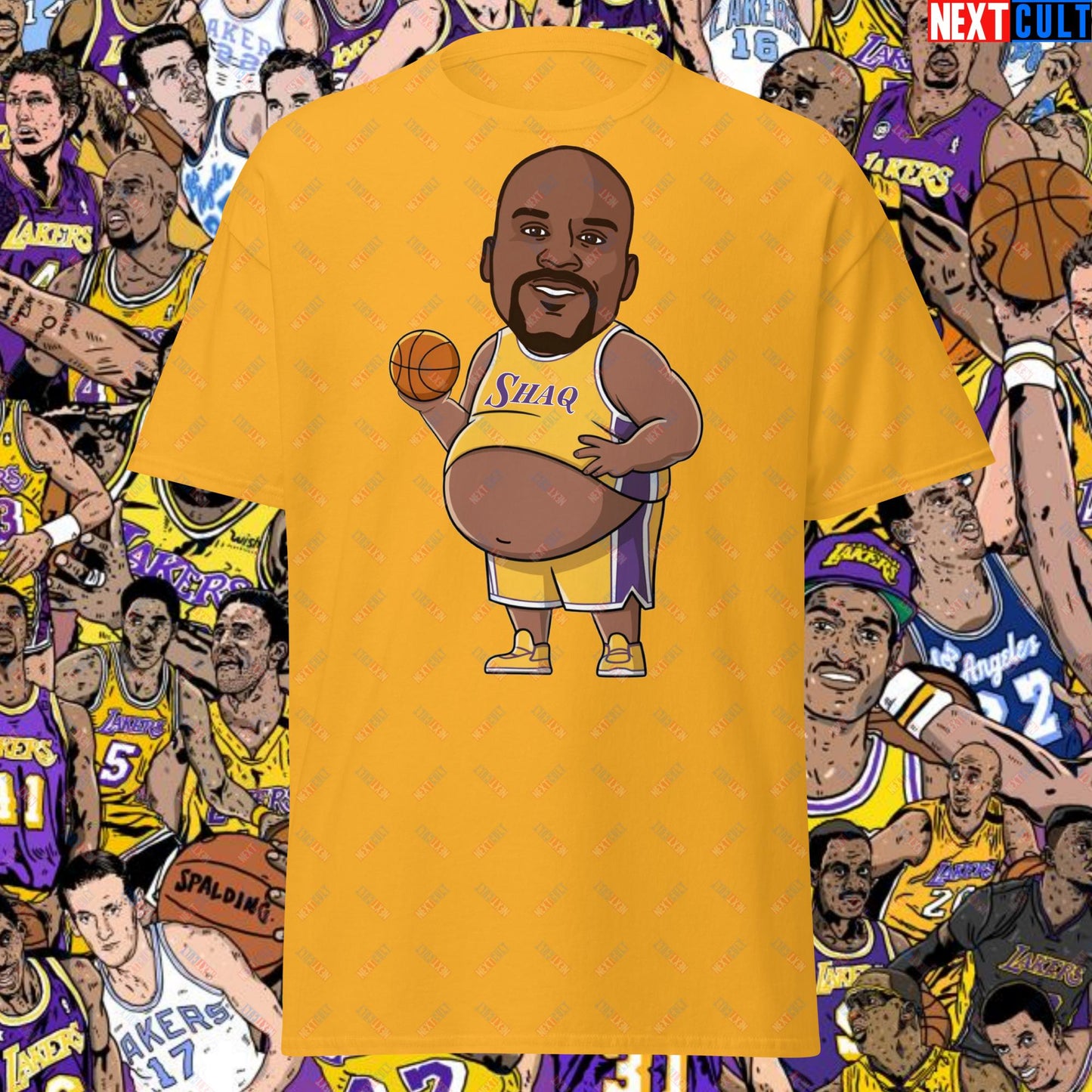 Fat Shaq Funny Basketball Meme T-Shirt - Big Shaq Dominance Casual Top for Basketball Fans - Perfect Gift for Shaq Fans Unisex tee Gold T-shirts Basketball Los Angeles Lakers NBA Shaq Next Cult Brand