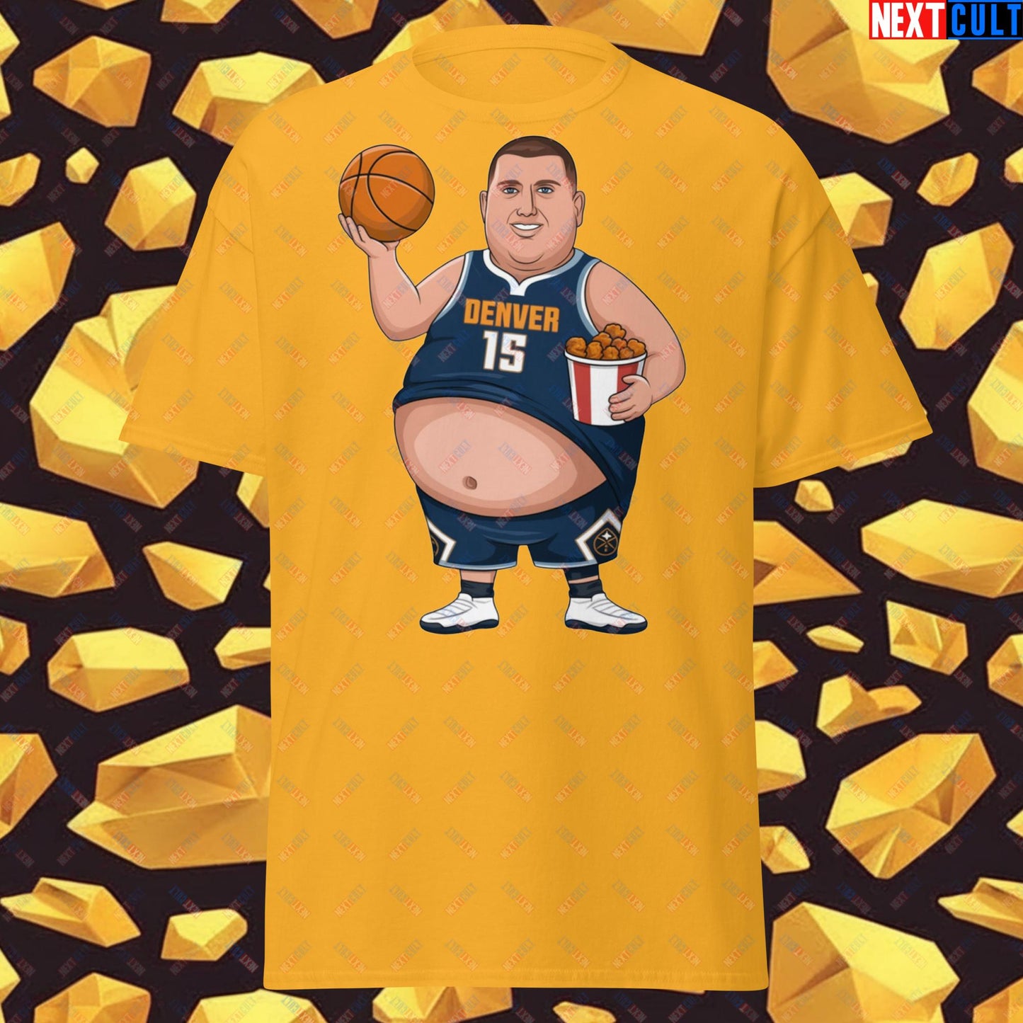 Fat Jokic Denver Nuggets T-Shirt - Funny Basketball Meme Casual Top - Big Jokic Dominance Tee for Basketball Fans - Perfect Gift for Jokic Fans Gold T-shirts Basketball Denver Nuggets NBA Nikola Jokic Next Cult Brand