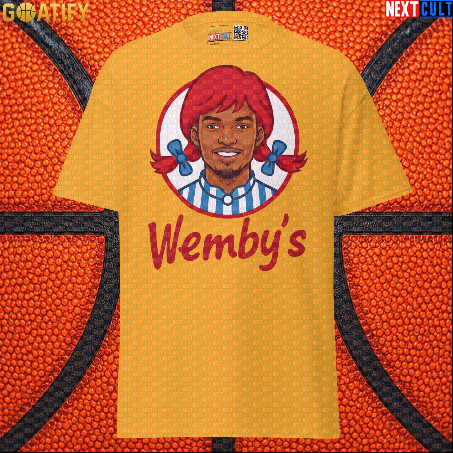 Basketball T-Shirt Wemby's Fast Food Parody for Victor Wembanyama Fans and NBA Gifts |  | ["Basketball", "France", "NBA", "San Antonio Spurs", "Victor Wembanyama", "Wemby"]