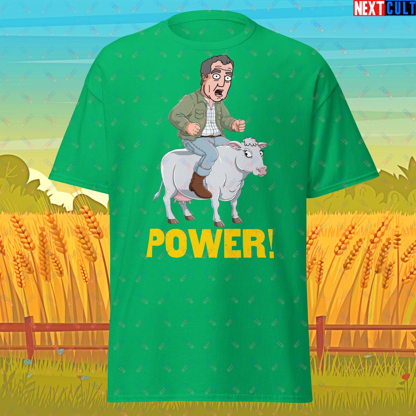 Speed and Power Pepper Cow Jeremy Clarkson's Farm Diddly Squat Grand Tour Top Gear Funny Meme Cartoon Unisex tee Irish Green T-shirts Clarkson's Farm Grand Tour Jeremy Clarkson Top Gear TV Shows Next Cult Brand