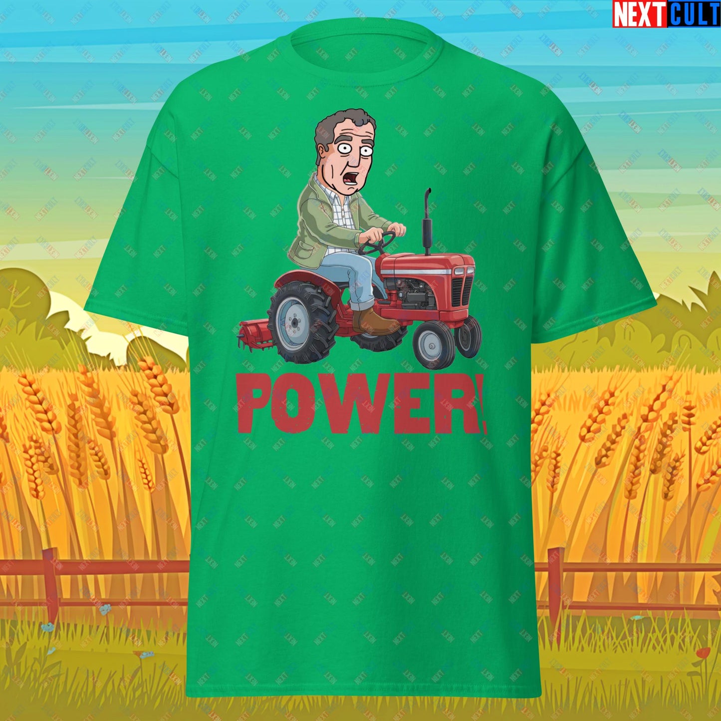 Speed and Power Tractor Jeremy Clarkson's Farm Diddly Squat Grand Tour Top Gear Funny Meme Cartoon Unisex tee Irish Green T-shirts Clarkson's Farm Grand Tour Jeremy Clarkson Top Gear TV Shows Next Cult Brand