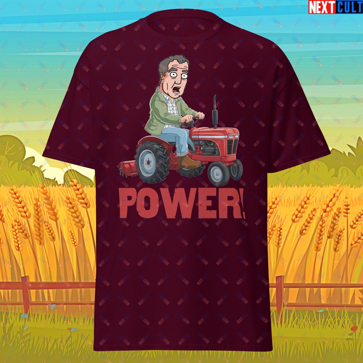 Speed and Power Tractor Jeremy Clarkson's Farm Diddly Squat Grand Tour Top Gear Funny Meme Cartoon Unisex tee Maroon T-shirts Clarkson's Farm Grand Tour Jeremy Clarkson Top Gear TV Shows Next Cult Brand