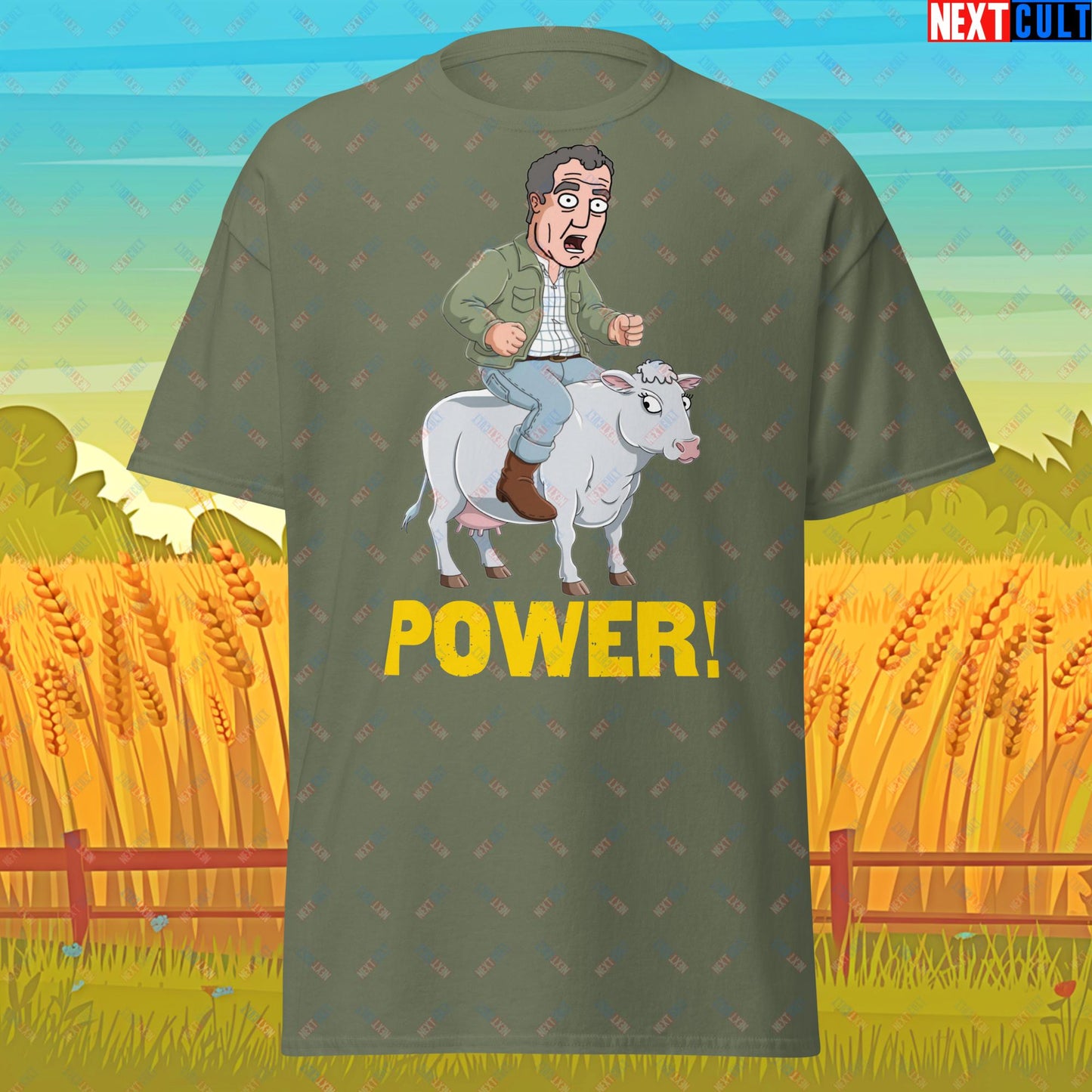 Speed and Power Pepper Cow Jeremy Clarkson's Farm Diddly Squat Grand Tour Top Gear Funny Meme Cartoon Unisex tee Military Green T-shirts Clarkson's Farm Grand Tour Jeremy Clarkson Top Gear TV Shows Next Cult Brand