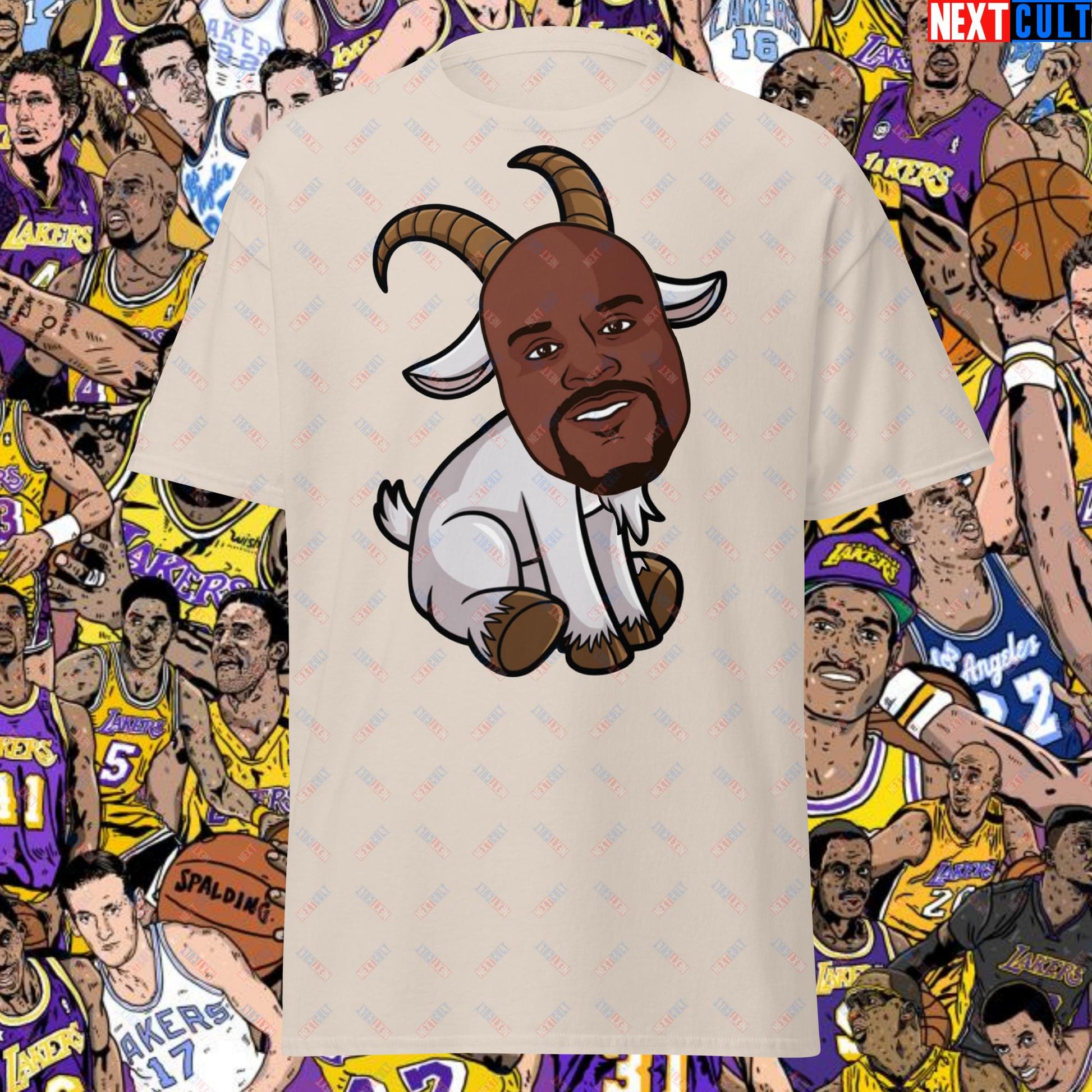 Shaquille O’Neal GOAT T-Shirt - Shaq Basketball Meme Tee - Greatest of All Time NBA Funny Cartoon Casual Top for Basketball Fans - Perfect Gift for Shaq Lovers Unisex tee Natural T-shirts Basketball G.O.A.T. Los Angeles Lakers NBA Orlando Magic Shaq Next Cult Brand