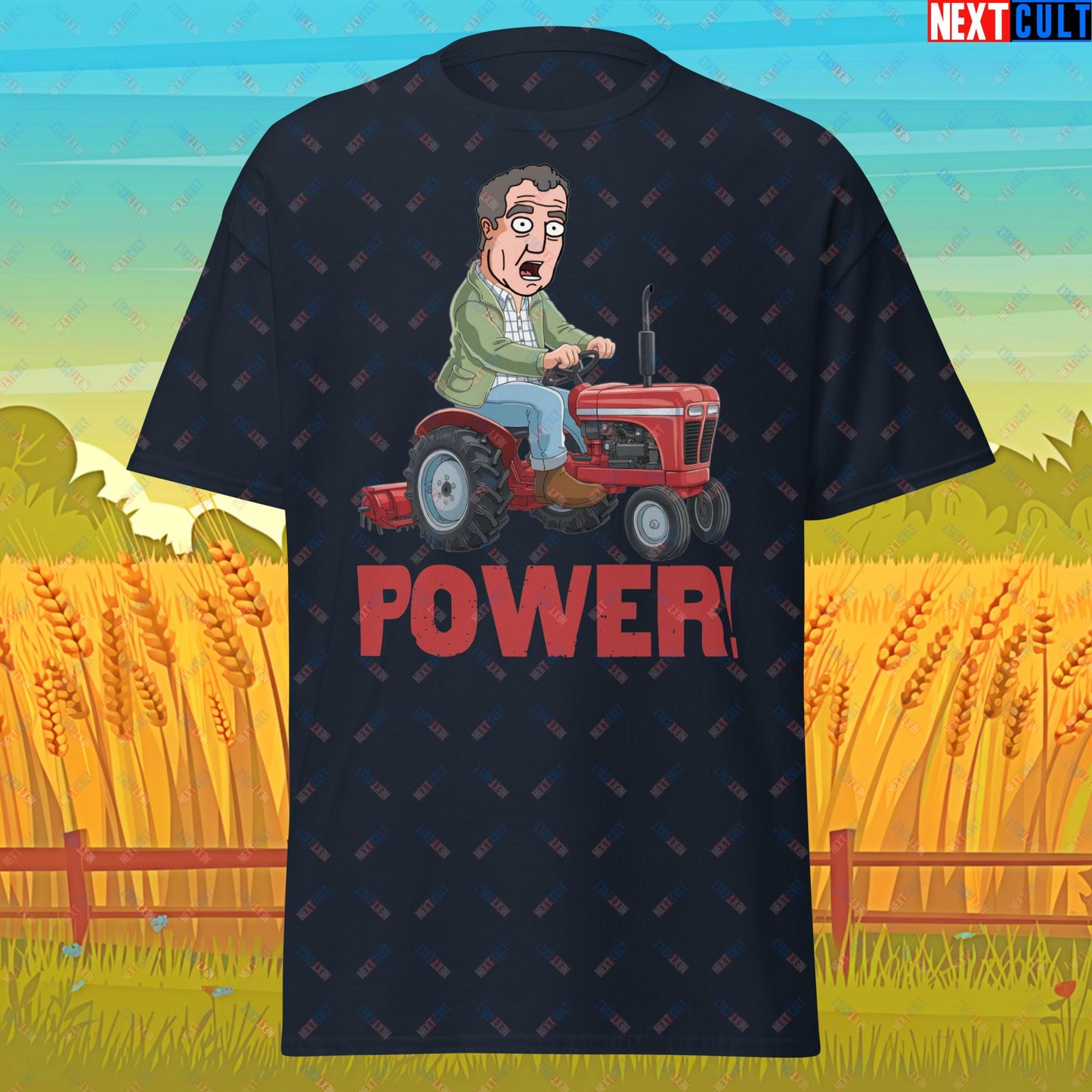 Speed and Power Tractor Jeremy Clarkson's Farm Diddly Squat Grand Tour Top Gear Funny Meme Cartoon Unisex tee Navy T-shirts Clarkson's Farm Grand Tour Jeremy Clarkson Top Gear TV Shows Next Cult Brand