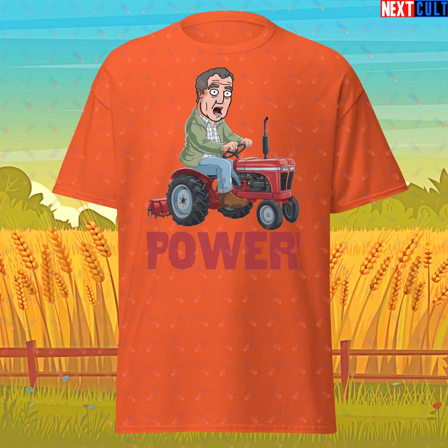 Speed and Power Tractor Jeremy Clarkson's Farm Diddly Squat Grand Tour Top Gear Funny Meme Cartoon Unisex tee Orange T-shirts Clarkson's Farm Grand Tour Jeremy Clarkson Top Gear TV Shows Next Cult Brand