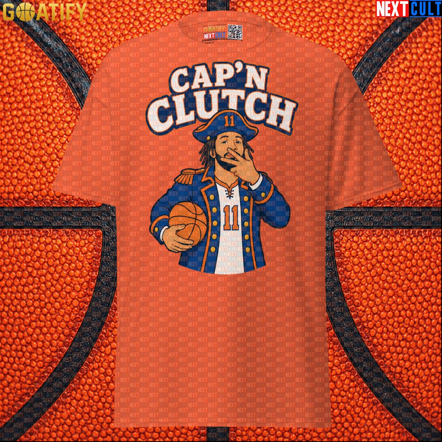 Jalen Brunson T-Shirt – Cap’n Clutch Graphic Tee for New York Knicks Championship Fans Orange Next Cult Brand