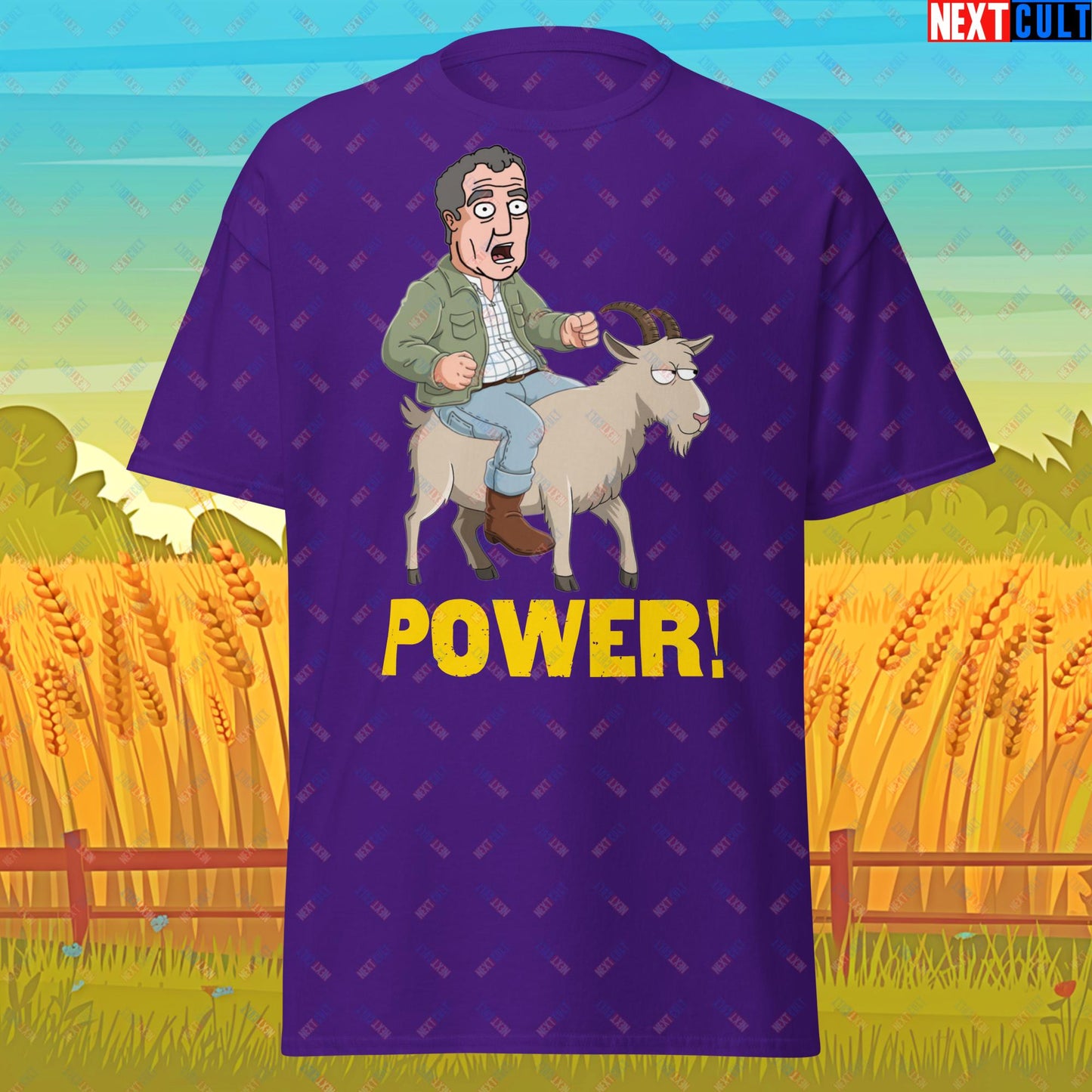 Speed and Power Goat Jeremy Clarkson's Farm Diddly Squat Grand Tour Top Gear Funny Meme Cartoon Unisex tee Purple T-shirts Clarkson's Farm Grand Tour Jeremy Clarkson Top Gear TV Shows Next Cult Brand