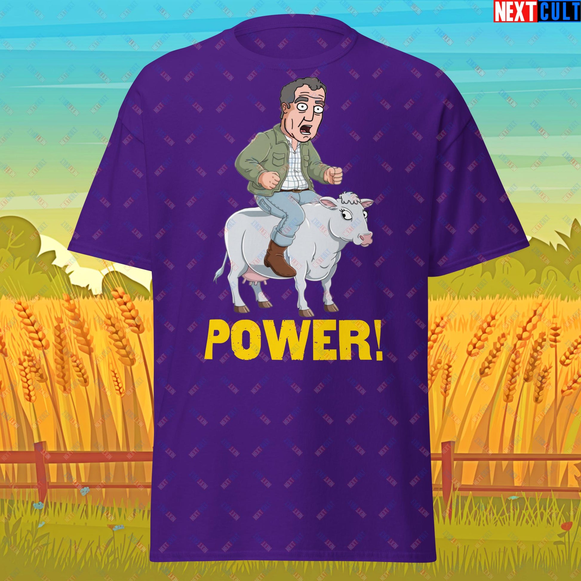 Speed and Power Pepper Cow Jeremy Clarkson's Farm Diddly Squat Grand Tour Top Gear Funny Meme Cartoon Unisex tee Purple T-shirts Clarkson's Farm Grand Tour Jeremy Clarkson Top Gear TV Shows Next Cult Brand