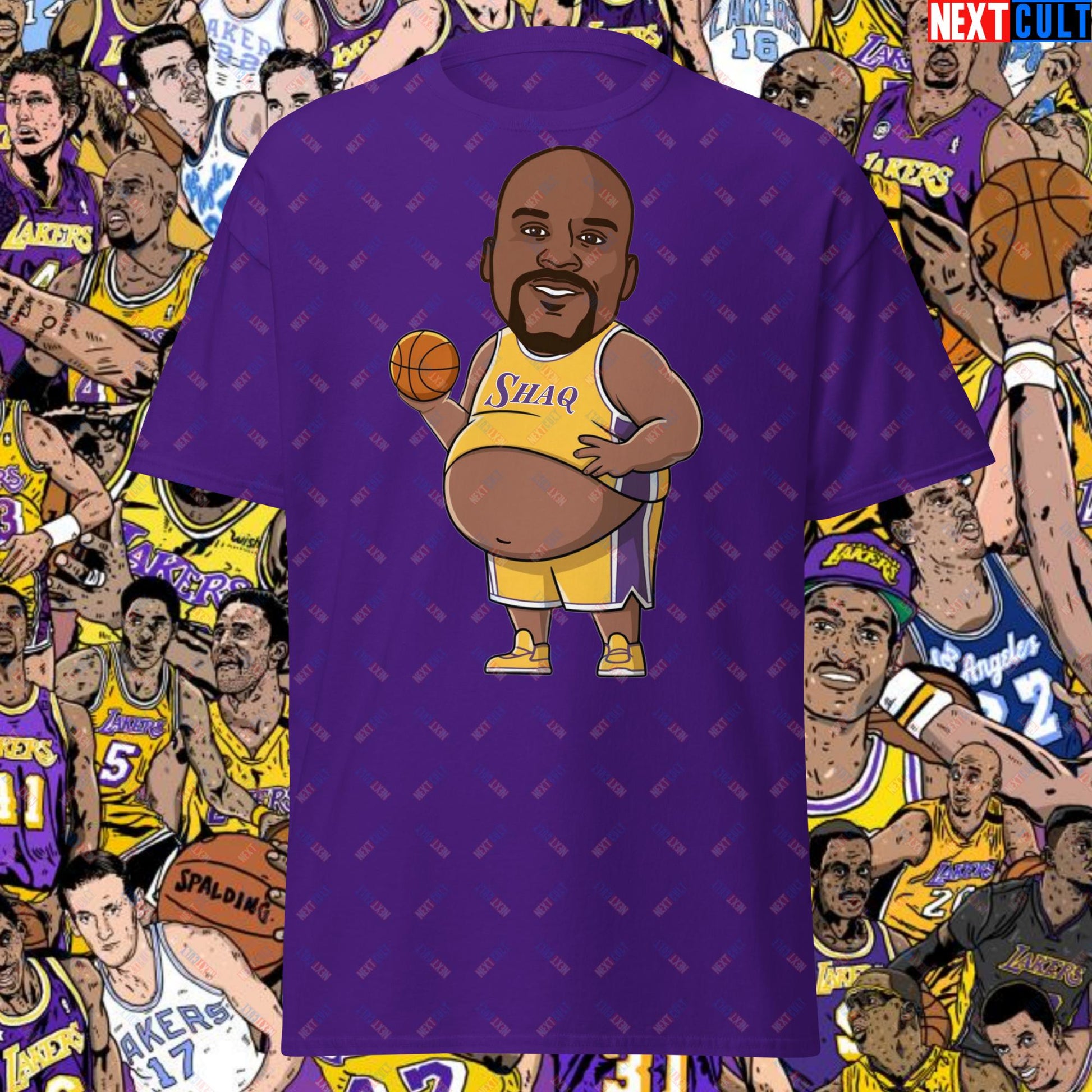 Fat Shaq Funny Basketball Meme T-Shirt - Big Shaq Dominance Casual Top for Basketball Fans - Perfect Gift for Shaq Fans Unisex tee Purple T-shirts Basketball Los Angeles Lakers NBA Shaq Next Cult Brand