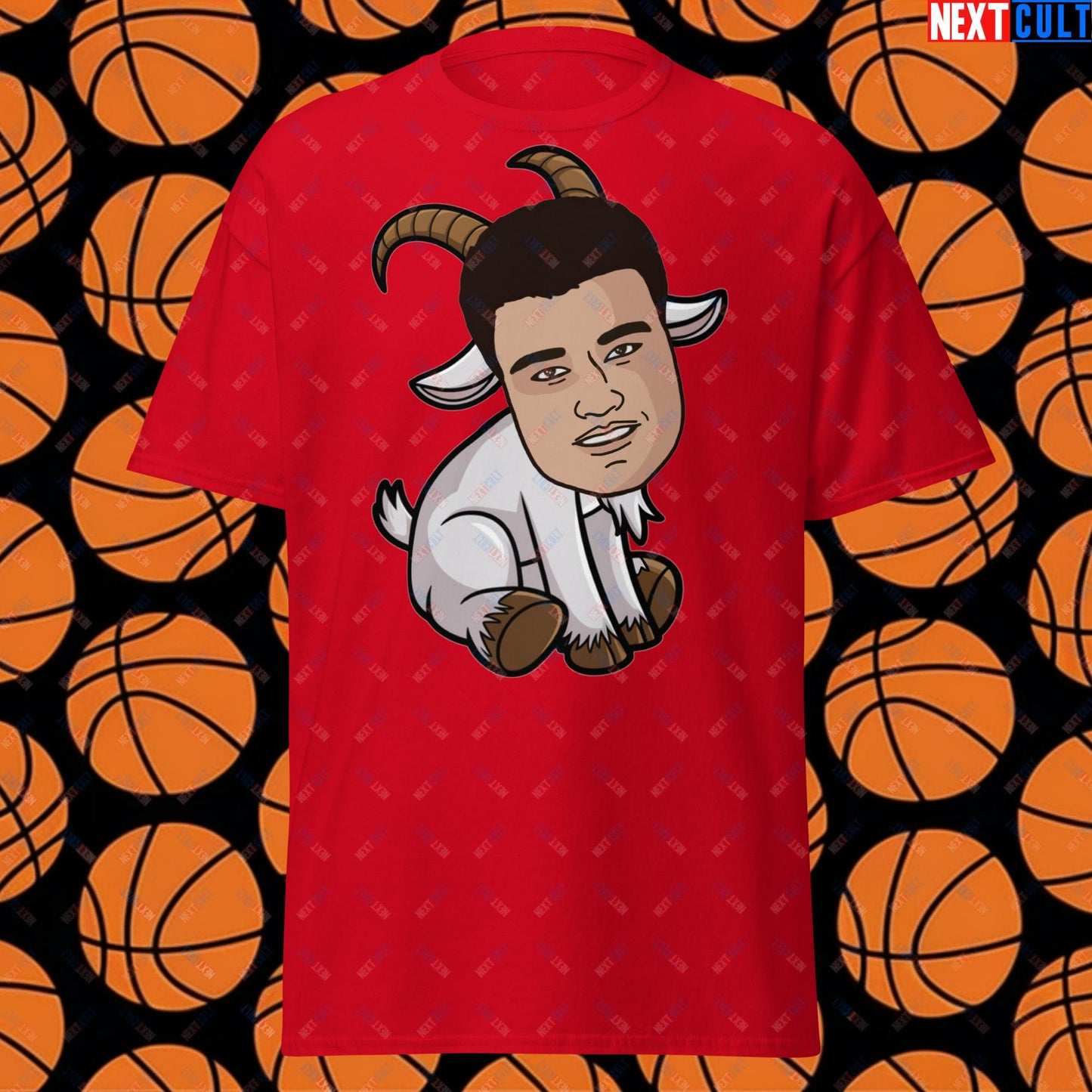 Yao Ming GOAT T-Shirt - Funny Basketball Meme Casual Top - Greatest of All Time Tee for Houston Rockets Fans - Perfect Gift for Yao Ming Fans Red T-shirts Basketball G.O.A.T. Houston Rockets NBA Yao Ming Next Cult Brand