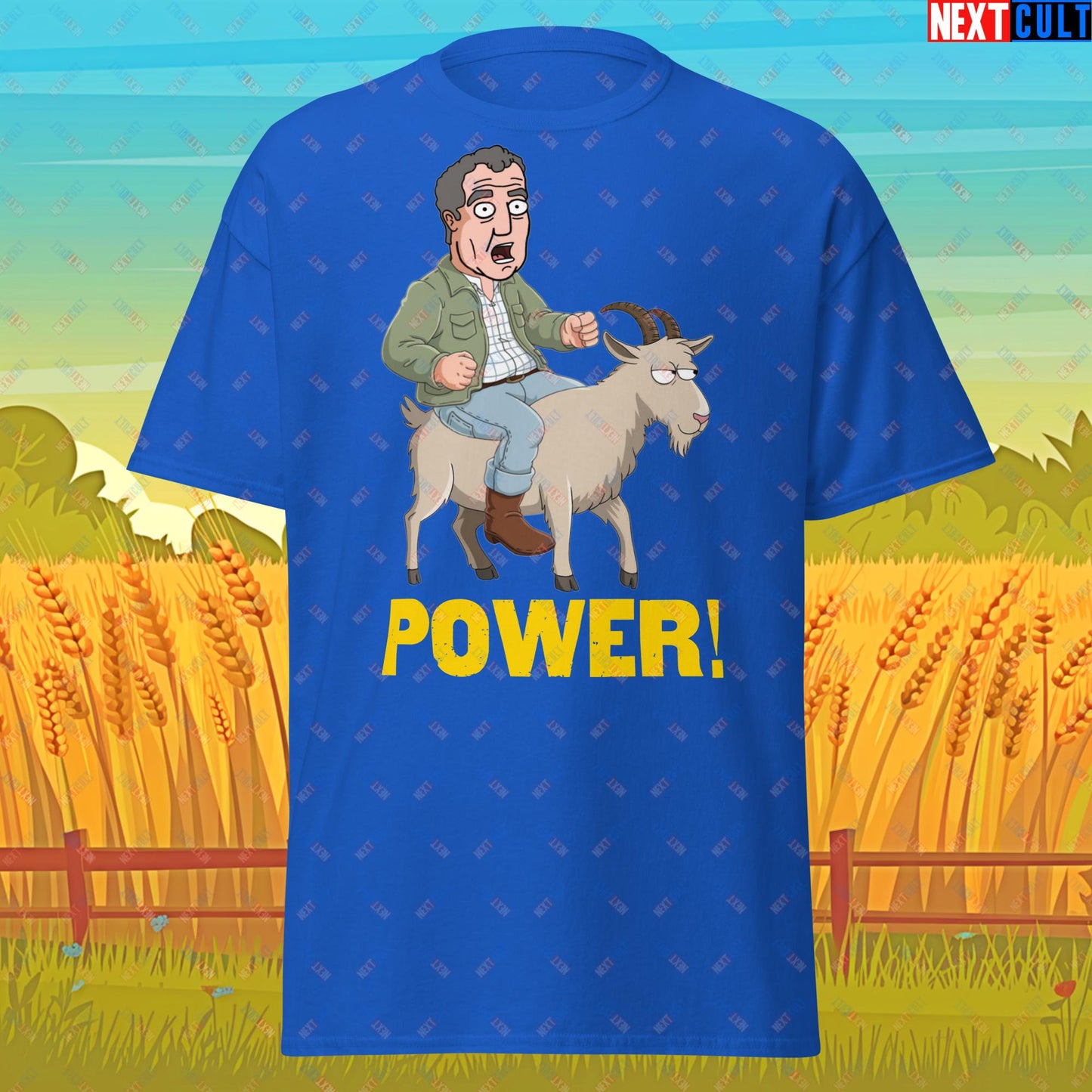 Speed and Power Goat Jeremy Clarkson's Farm Diddly Squat Grand Tour Top Gear Funny Meme Cartoon Unisex tee Royal T-shirts Clarkson's Farm Grand Tour Jeremy Clarkson Top Gear TV Shows Next Cult Brand