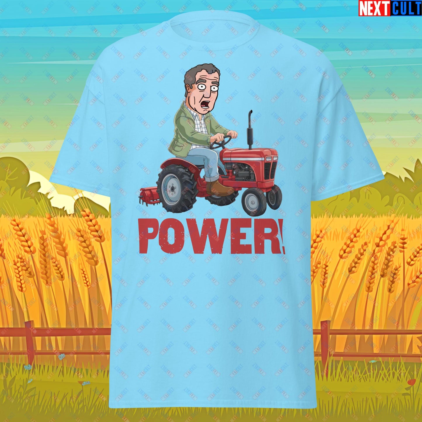 Speed and Power Tractor Jeremy Clarkson's Farm Diddly Squat Grand Tour Top Gear Funny Meme Cartoon Unisex tee Sky T-shirts Clarkson's Farm Grand Tour Jeremy Clarkson Top Gear TV Shows Next Cult Brand