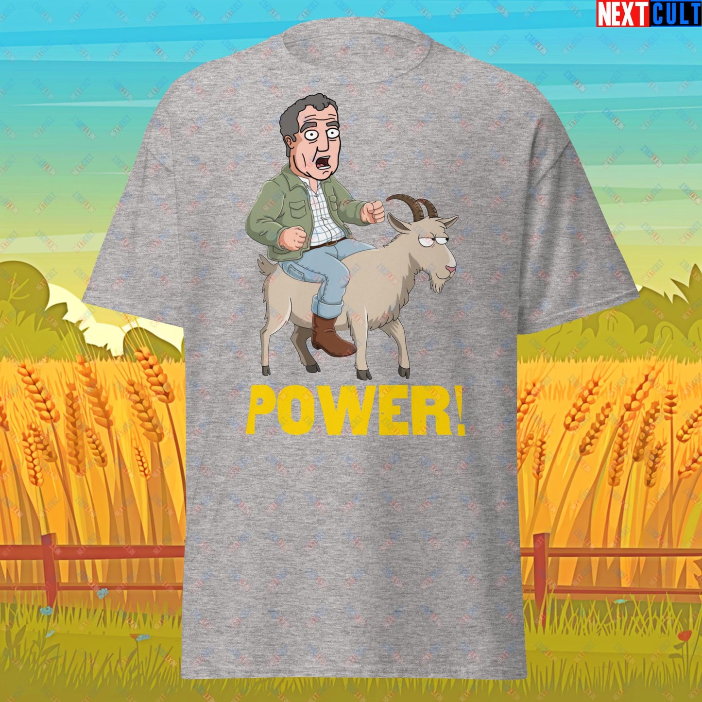 Speed and Power Goat Jeremy Clarkson's Farm Diddly Squat Grand Tour Top Gear Funny Meme Cartoon Unisex tee Sport Grey T-shirts Clarkson's Farm Grand Tour Jeremy Clarkson Top Gear TV Shows Next Cult Brand