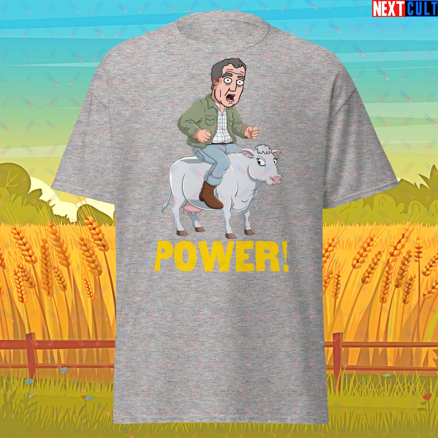 Speed and Power Pepper Cow Jeremy Clarkson's Farm Diddly Squat Grand Tour Top Gear Funny Meme Cartoon Unisex tee Sport Grey T-shirts Clarkson's Farm Grand Tour Jeremy Clarkson Top Gear TV Shows Next Cult Brand