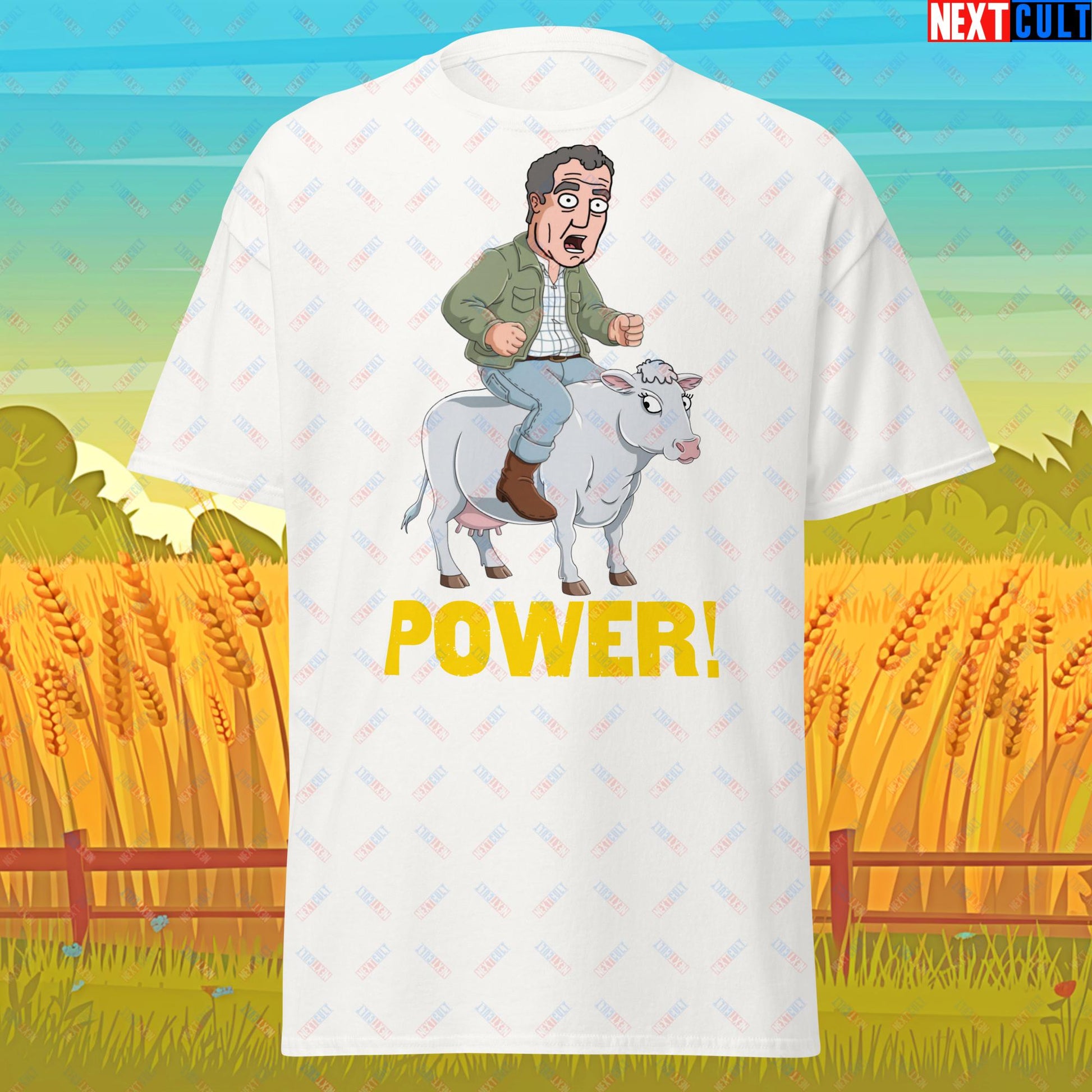 Speed and Power Pepper Cow Jeremy Clarkson's Farm Diddly Squat Grand Tour Top Gear Funny Meme Cartoon Unisex tee White T-shirts Clarkson's Farm Grand Tour Jeremy Clarkson Top Gear TV Shows Next Cult Brand