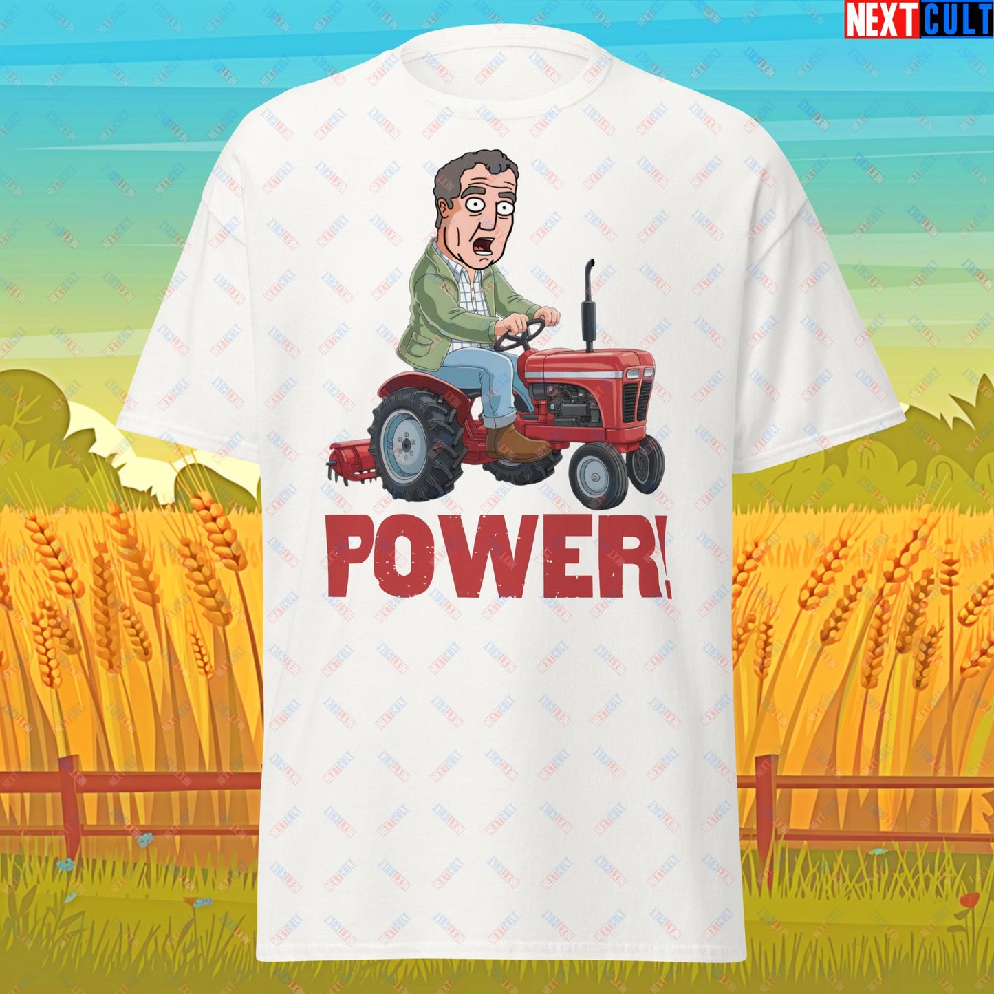 Speed and Power Tractor Jeremy Clarkson's Farm Diddly Squat Grand Tour Top Gear Funny Meme Cartoon Unisex tee White T-shirts Clarkson's Farm Grand Tour Jeremy Clarkson Top Gear TV Shows Next Cult Brand