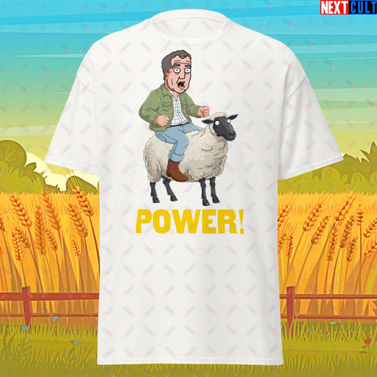 Power Sheep Jeremy Clarkson's Farm Diddly Squat Grand Tour Top Gear Funny Meme Cartoon Unisex tee White T-shirts Clarkson's Farm Grand Tour Jeremy Clarkson Top Gear TV Shows Next Cult Brand