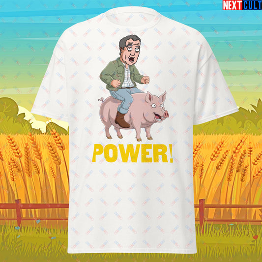 Power Pig Farming Jeremy Clarkson's Farm Diddly Squat Grand Tour Top Gear Funny Meme Cartoon Unisex tee White T-shirts Clarkson's Farm Grand Tour Jeremy Clarkson Top Gear TV Shows Next Cult Brand