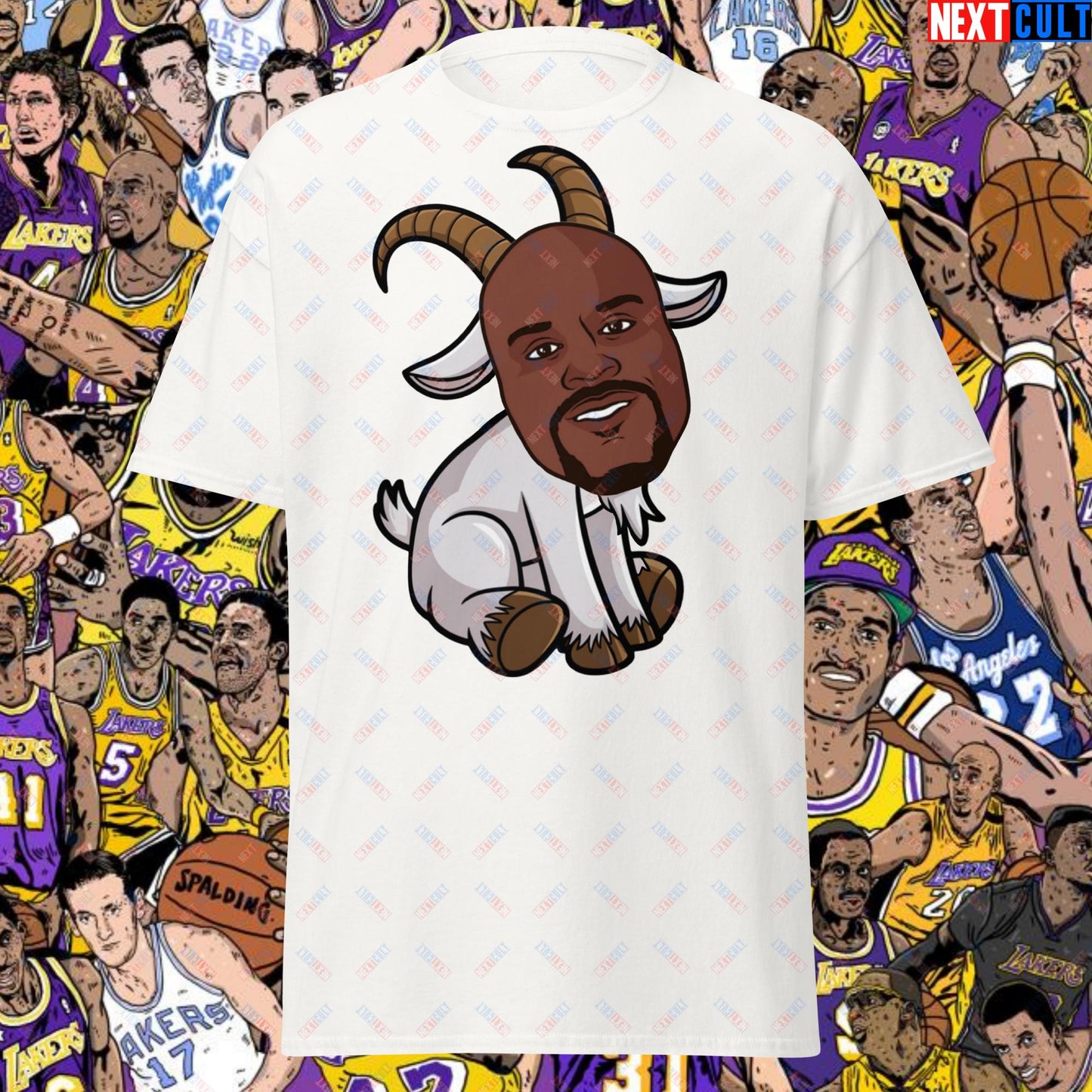 Shaquille O’Neal GOAT T-Shirt - Shaq Basketball Meme Tee - Greatest of All Time NBA Funny Cartoon Casual Top for Basketball Fans - Perfect Gift for Shaq Lovers Unisex tee White T-shirts Basketball G.O.A.T. Los Angeles Lakers NBA Orlando Magic Shaq Next Cult Brand