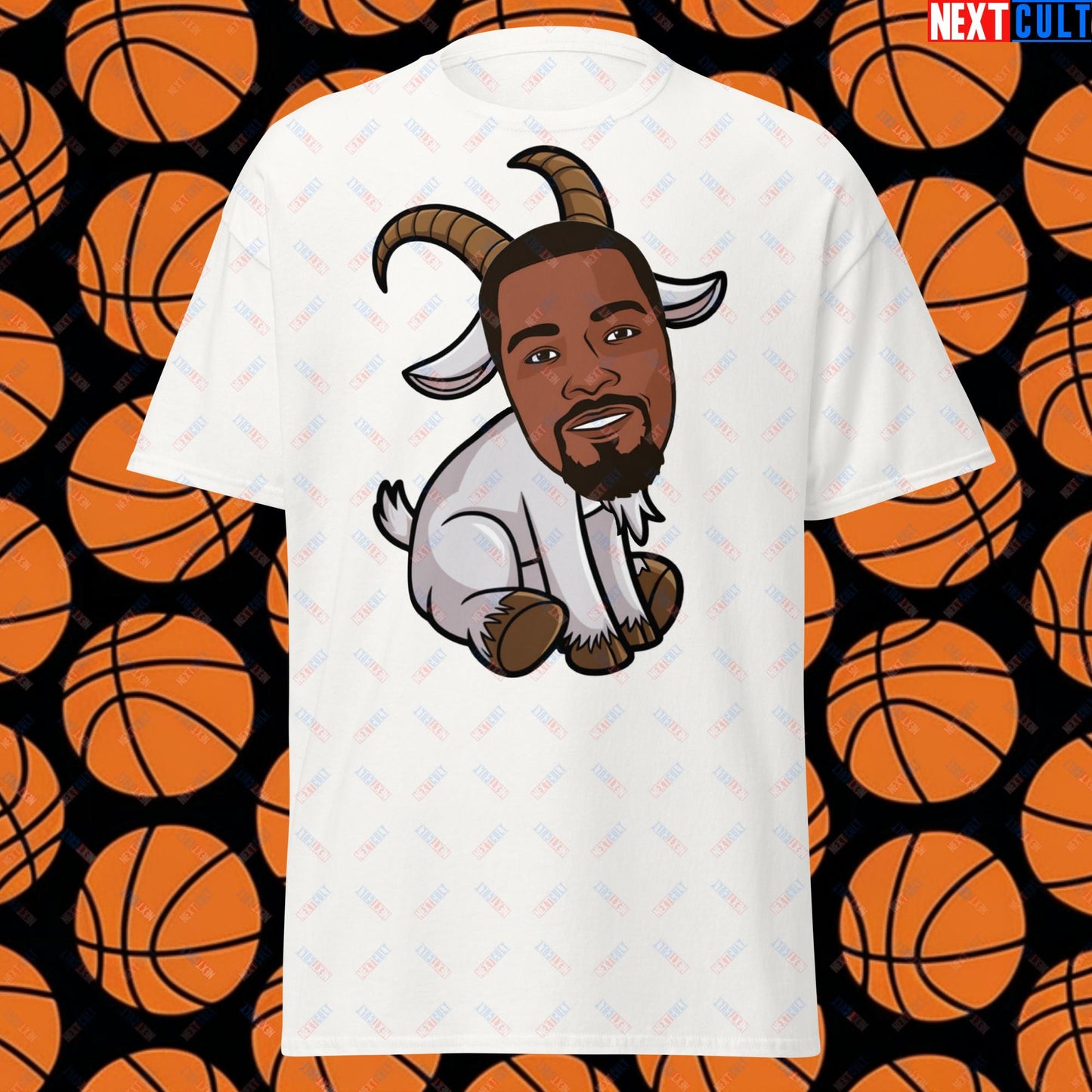 Kevin Durant G.O.A.T. T-Shirt - Funny Basketball Meme Casual Top - Greatest of All Time Tee for Basketball Fans - Perfect Gift for Durant Fans Unisex tee White T-shirts Basketball G.O.A.T. Golden State Warriors Kevin Durant NBA Oklahoma City Thunder Phoenix Suns Next Cult Brand