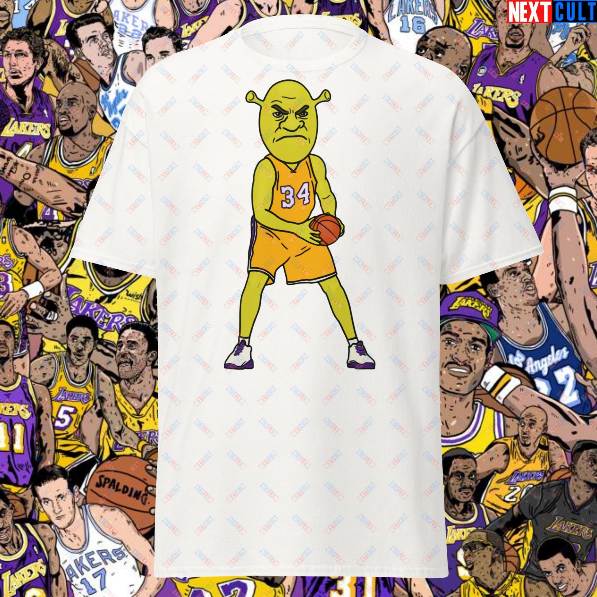 Shrequille O'Neal T-Shirt - Shaquille O'Neal as Shrek Funny Basketball Meme Casual Top - Perfect Gift for Basketball Fans and Shrek Lovers Unisex tee White T-shirts Basketball Los Angeles Lakers NBA Shaq Shrek Next Cult Brand