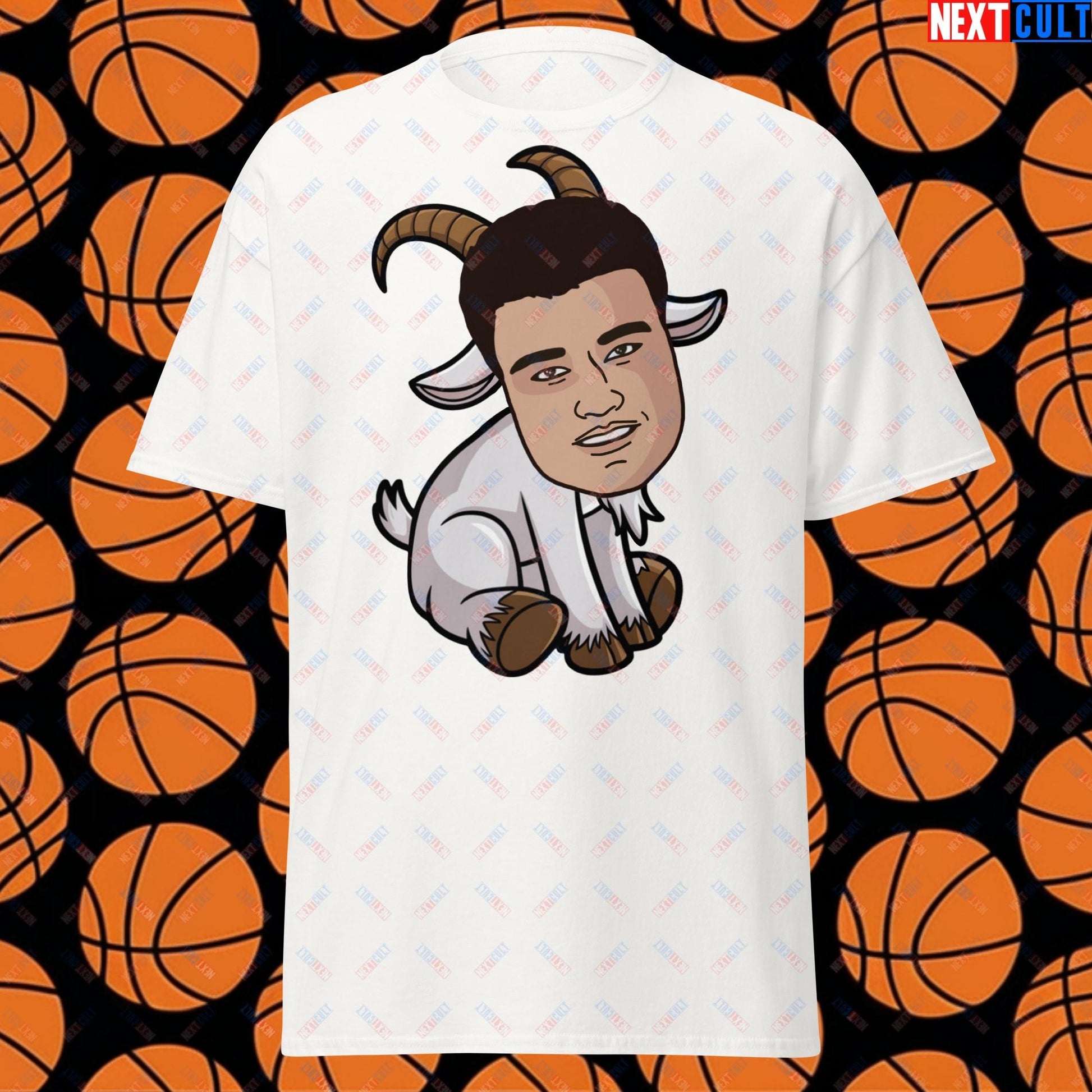 Yao Ming GOAT T-Shirt - Funny Basketball Meme Casual Top - Greatest of All Time Tee for Houston Rockets Fans - Perfect Gift for Yao Ming Fans White T-shirts Basketball G.O.A.T. Houston Rockets NBA Yao Ming Next Cult Brand