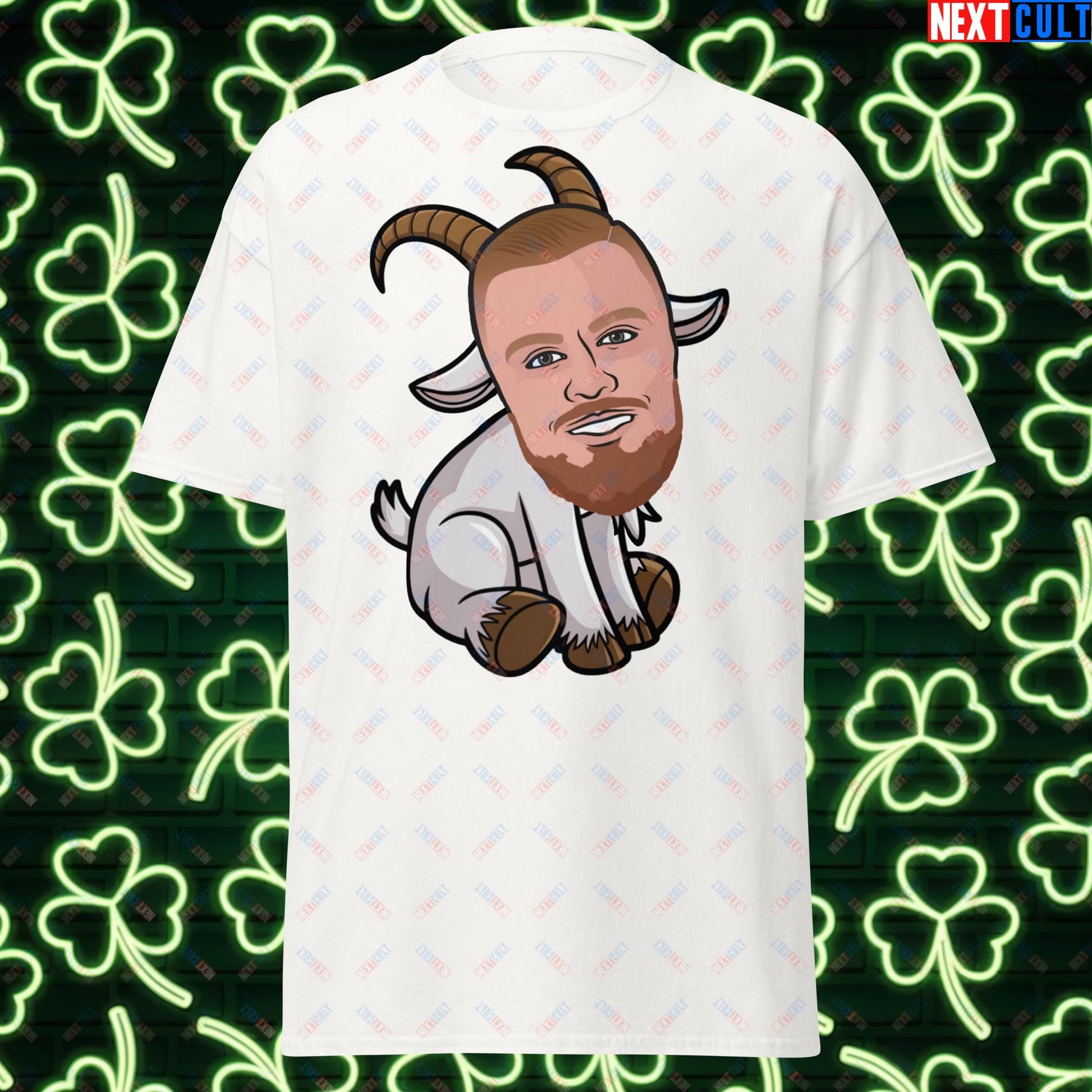 Kristaps Porzingis GOAT T-Shirt - Funny Basketball Meme Casual Top - Greatest of All Time Tee for Boston Celtics and Latvia Fans - Perfect Gift for Porzingis Fans White T-shirts Basketball Boston Celtics G.O.A.T. Kristaps Porzingis NBA Next Cult Brand