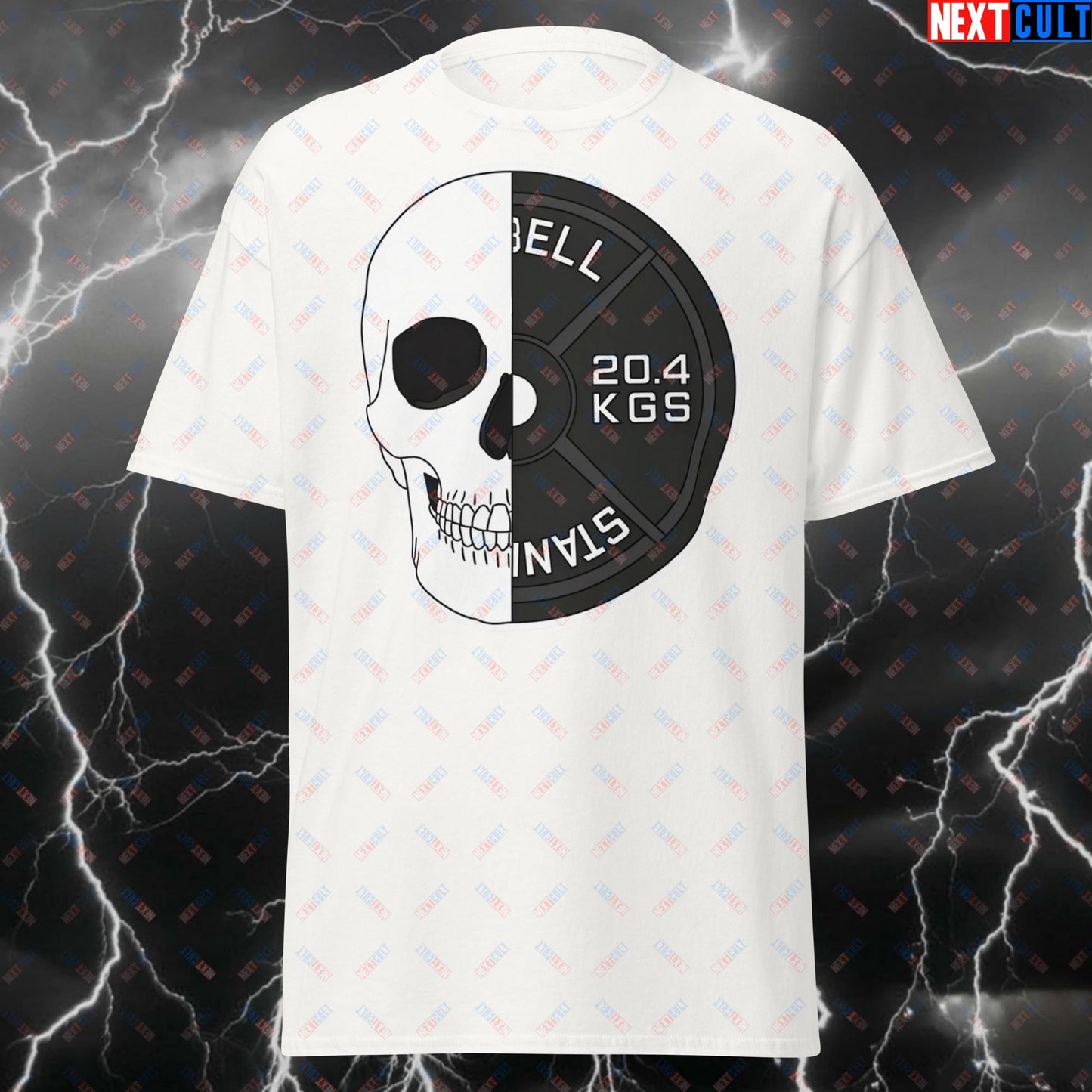 Platehead Gym Skull T-Shirt - Funny Powerlifting & Weightlifting Meme Tee for Gym Bros & Fitness Lifters White T-shirts Bodybuilding Fitness Gym Halloween Powerlifting Pump Cover Workout Next Cult Brand