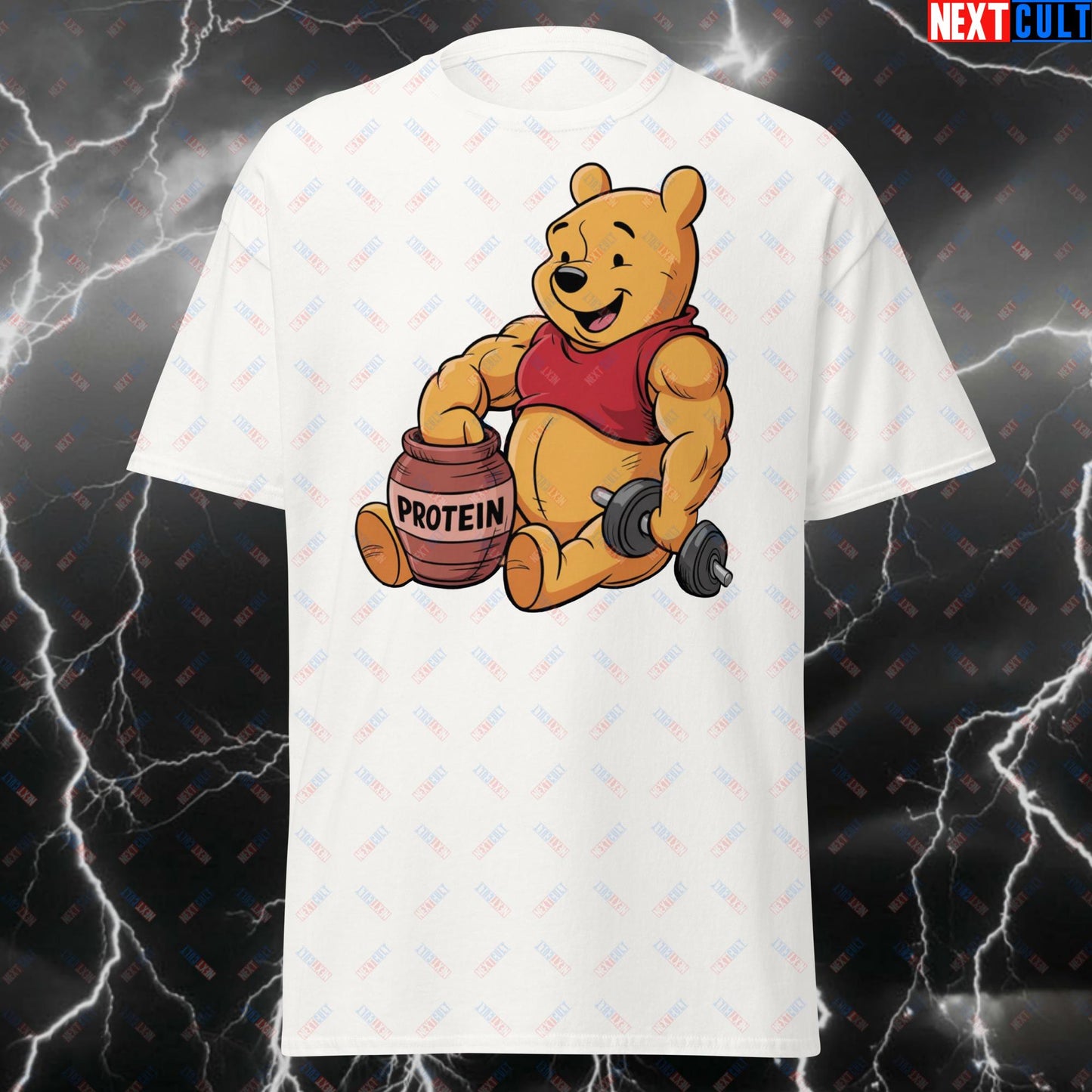 Gym Bear Protein Bear Funny Workout T-Shirt – Fitness Meme Tee for Lifters, Bodybuilding & Gym Bros – Hilarious Gains Tshirt White T-shirts Bodybuilding Films Fitness Gym Pump Cover Workout Next Cult Brand