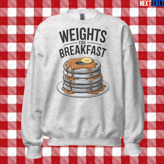 Weights For Breakfast Pancake Weights Funny Gym Workout Fitness Lifting Meme Cartoon Unisex Sweatshirt Ash Sweatshirts Bodybuilding Bulking Fitness Gym Workout Next Cult Brand