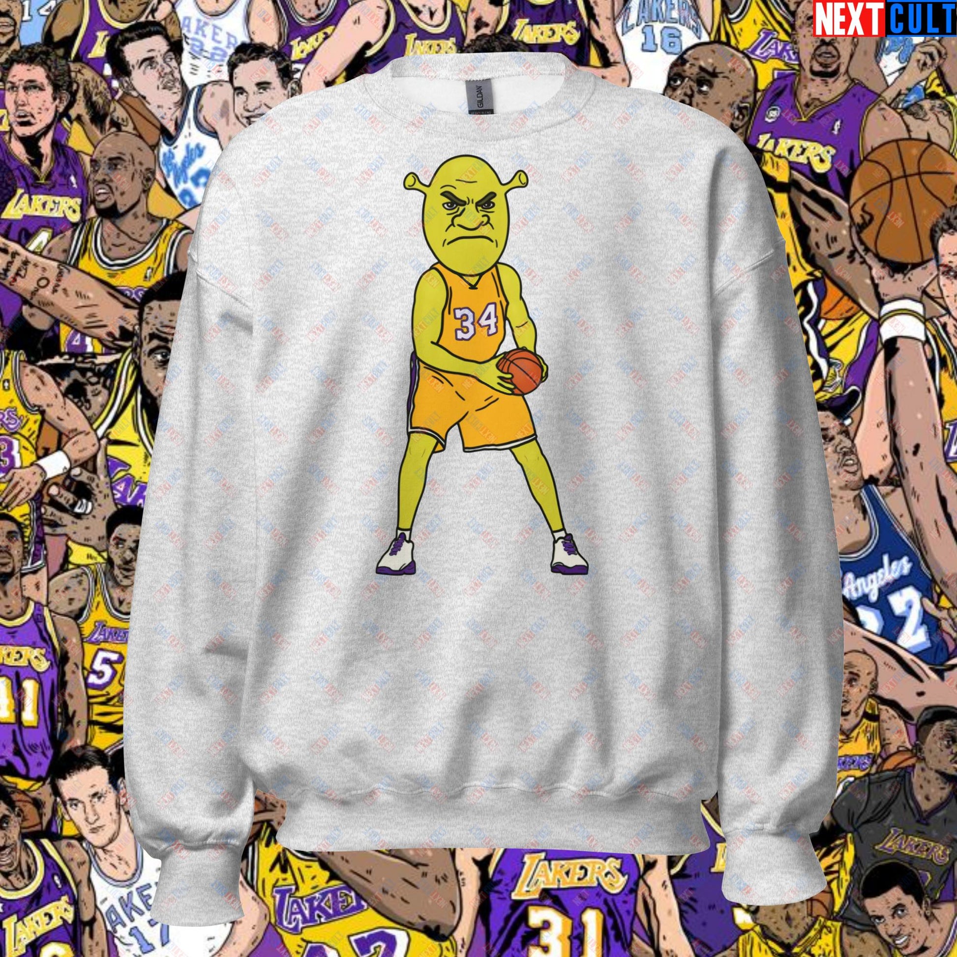 Shrequille O'Neal Sweatshirt - Shaquille O'Neal as Shrek Funny Basketball Meme Pullover - Perfect Gift for Basketball Fans and Shrek Lovers Unisex Sweatshirt Ash Sweatshirts Basketball Los Angeles Lakers NBA Shaq Shrek Next Cult Brand