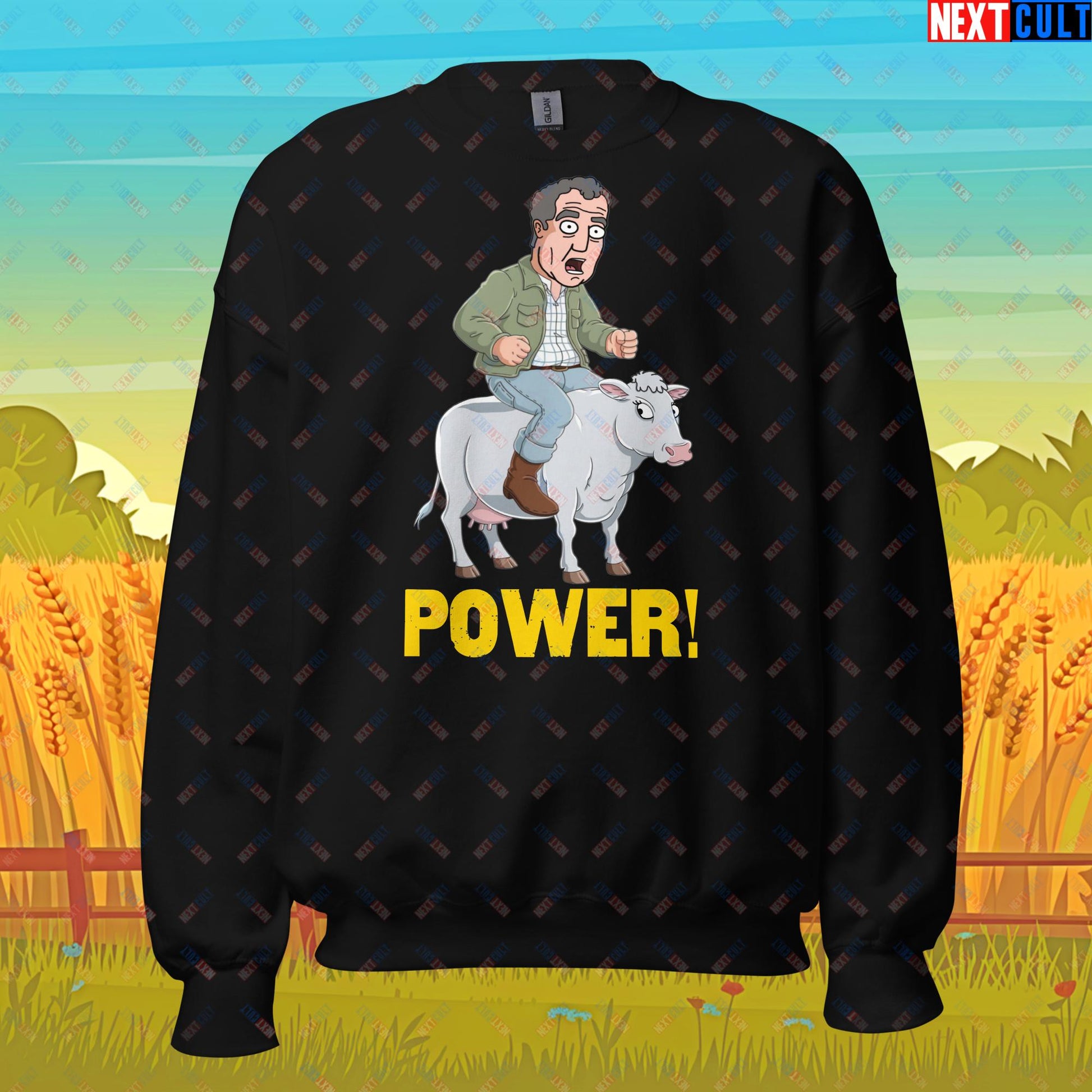 Speed and Power Pepper Cow Jeremy Clarkson's Farm Diddly Squat Grand Tour Top Gear Funny Meme Cartoon Unisex Sweatshirt Black Sweatshirts Clarkson's Farm Grand Tour Jeremy Clarkson Top Gear TV Shows Next Cult Brand