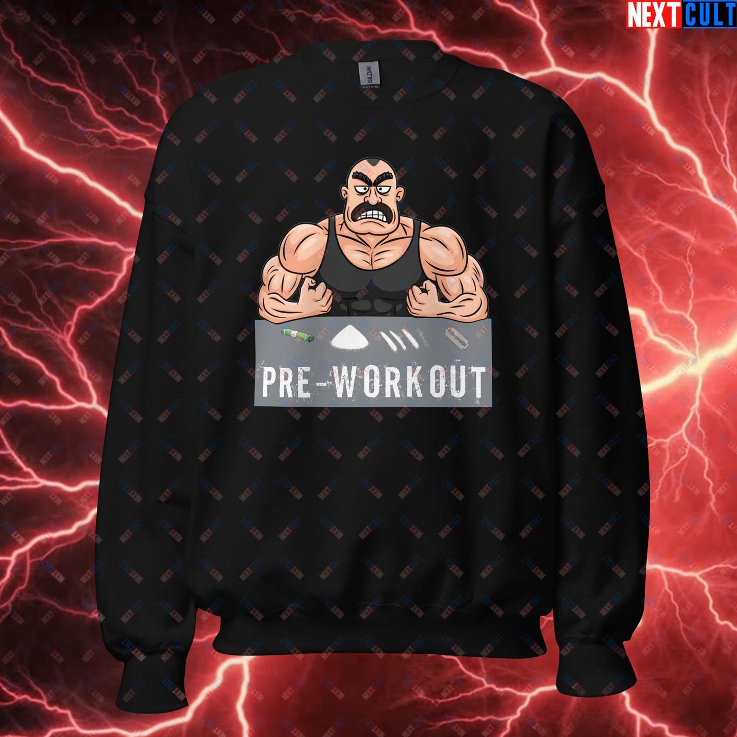 I Love Pre-workout Gym Bro Fitness Bodybuilding Workout Weightlifting Powerlifting Funny Meme Cartoon Unisex Sweatshirt Black Sweatshirts Fitness Gym Workout Next Cult Brand