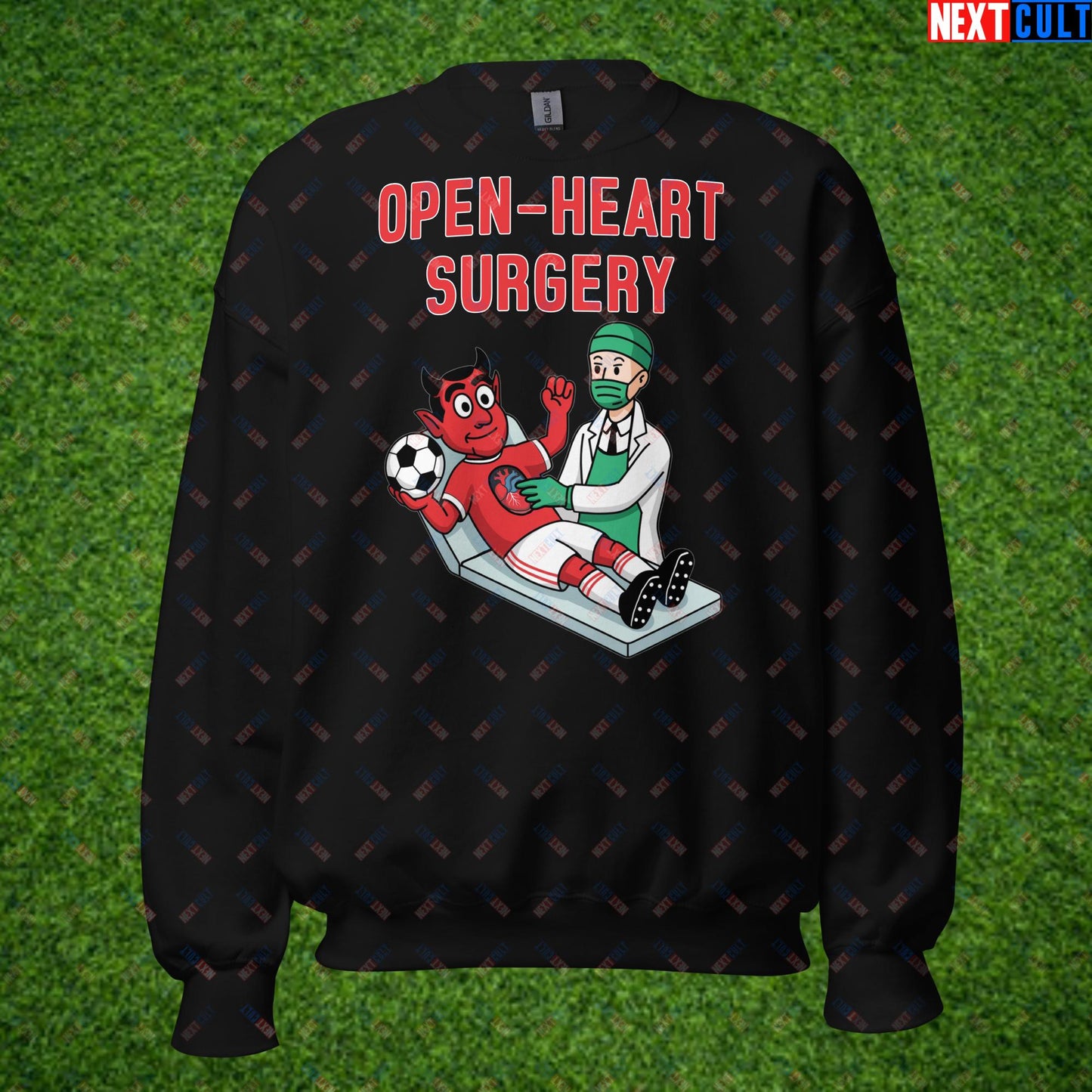 Ralf Rangnick "United Need Open Heart Surgery" Sweatshirt - Manchester United Fan Protest Jumper - Lazy Players Out, Proper Structure In, Remove Owners - Funny Football Meme Gift Unisex Sweatshirt Black Sweatshirts Football GlazersOut Manchester United RatcliffeOut Next Cult Brand