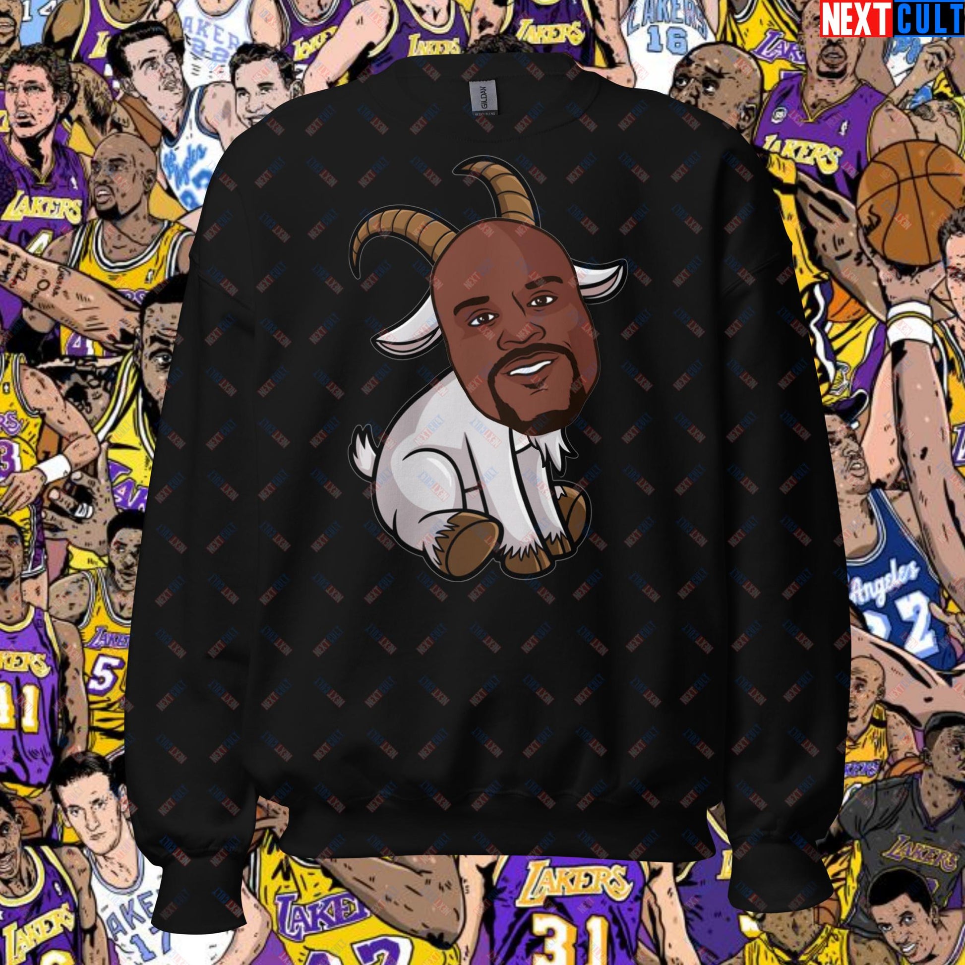 Shaquille O’Neal GOAT Sweatshirt - Shaq Basketball Meme Jumper - Greatest of All Time NBA Funny Cartoon Pullover for Basketball Fans - Perfect Gift for Shaq Lovers Unisex Sweatshirt Black Sweatshirts Basketball G.O.A.T. Los Angeles Lakers NBA Orlando Magic Shaq Next Cult Brand