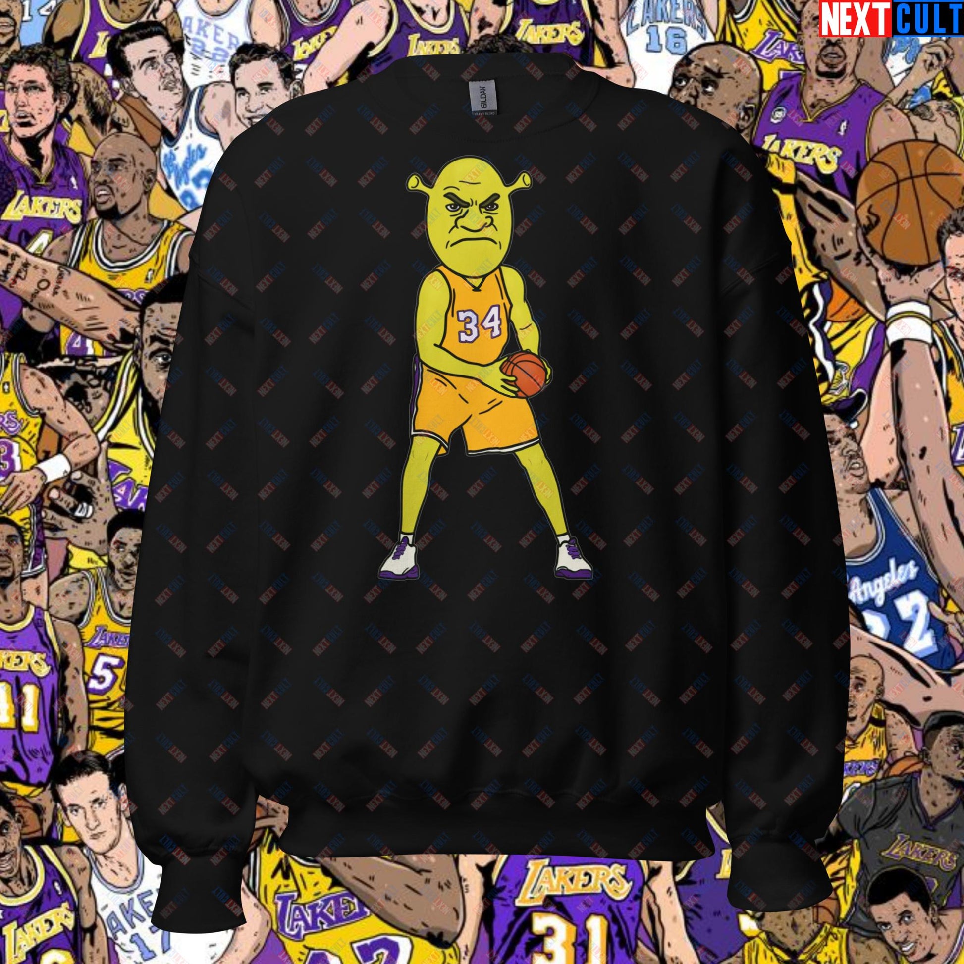 Shrequille O'Neal Sweatshirt - Shaquille O'Neal as Shrek Funny Basketball Meme Pullover - Perfect Gift for Basketball Fans and Shrek Lovers Unisex Sweatshirt Black Sweatshirts Basketball Los Angeles Lakers NBA Shaq Shrek Next Cult Brand