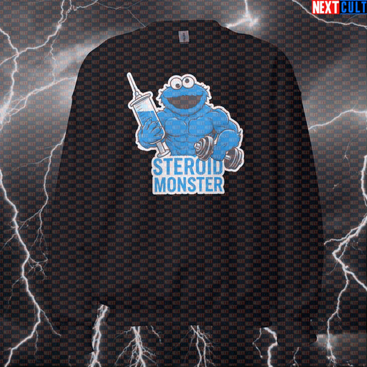 Funny Enhanced Not Natty Gym Sweatshirt - Steroid Monster Meme Jumper for Lifters Sweatshirts Bodybuilding Cookie Monster Fitness Gym Pump Cover Steroids TV Workout Next Cult Brand