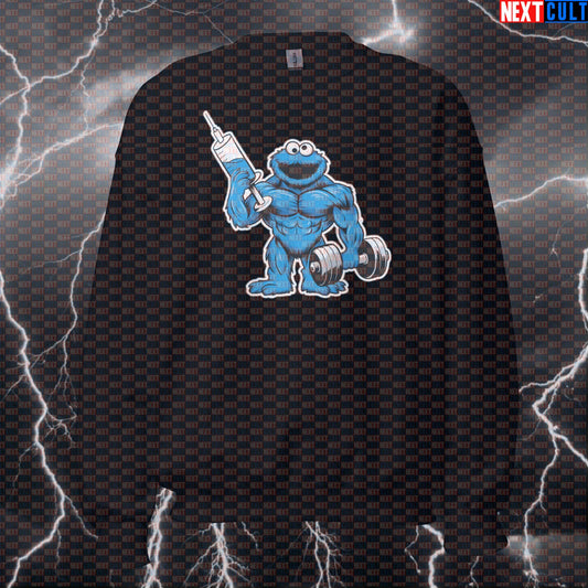 Funny Enhanced Monster Gym Sweatshirt | Non Natty Jumper | Gym Bro Crewneck Pullover Sweatshirts Bodybuilding Cookie Monster Fitness Gym Pump Cover Steroids TV Workout Next Cult Brand