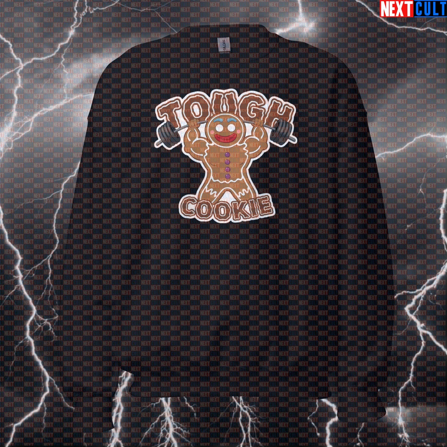 Funny Tough Cookie Gym Sweatshirt | Gingerbread Weightlifting Crewneck Jumper for Lifters & Gym Bros Sweatshirts Bodybuilding Bulking Christmas Fast Food Films Fitness Gym Powerlifting Pump Cover Workout Next Cult Brand