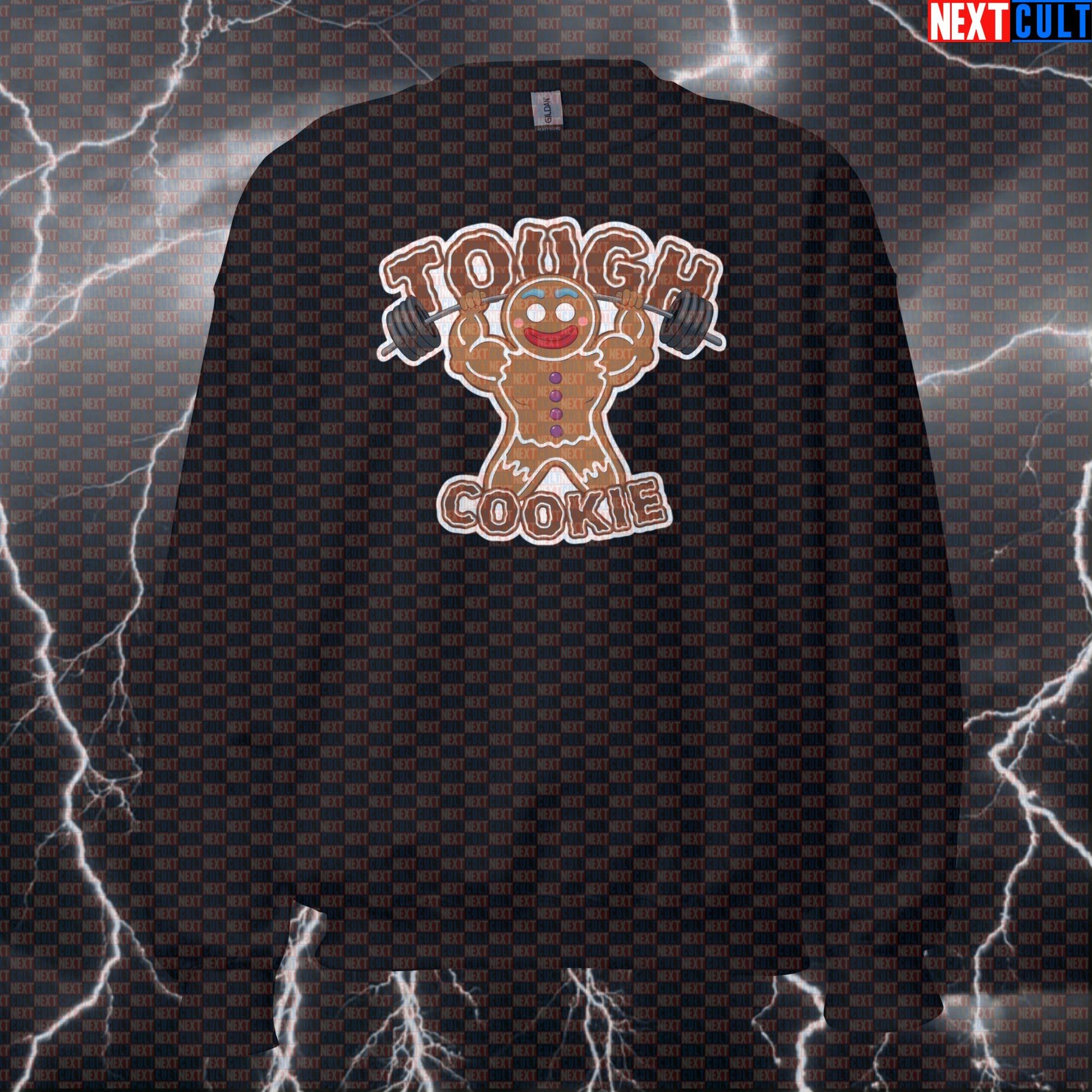 Funny Tough Cookie Gym Sweatshirt | Gingerbread Weightlifting Crewneck Jumper for Lifters & Gym Bros Sweatshirts Bodybuilding Bulking Christmas Fast Food Films Fitness Gym Powerlifting Pump Cover Workout Next Cult Brand