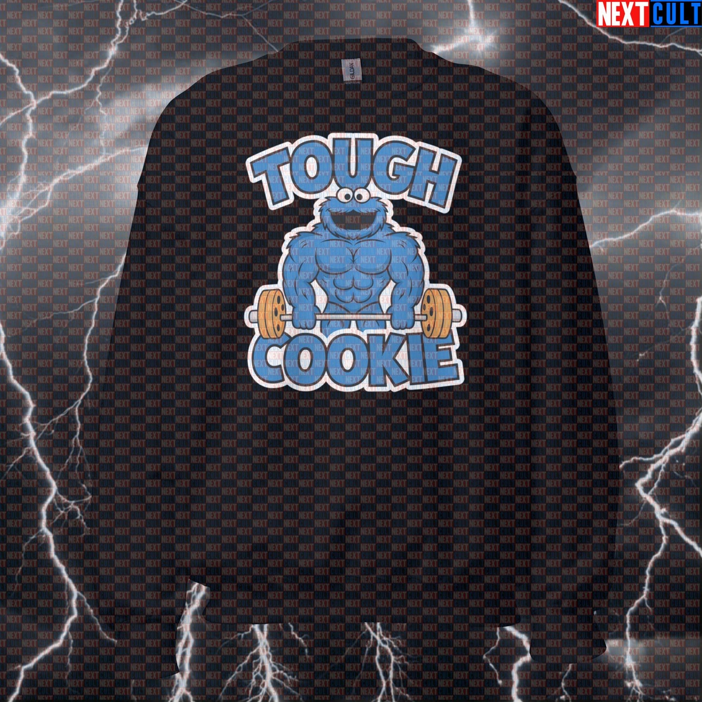 Funny Tough Cookie Gym Sweatshirt | Workout Sweater For Lifters & Gym Bros | Fitness Meme Pullover Sweatshirts Bodybuilding Bulking Cookie Monster Fast Food Fitness Gym Powerlifting Pump Cover TV Workout Next Cult Brand