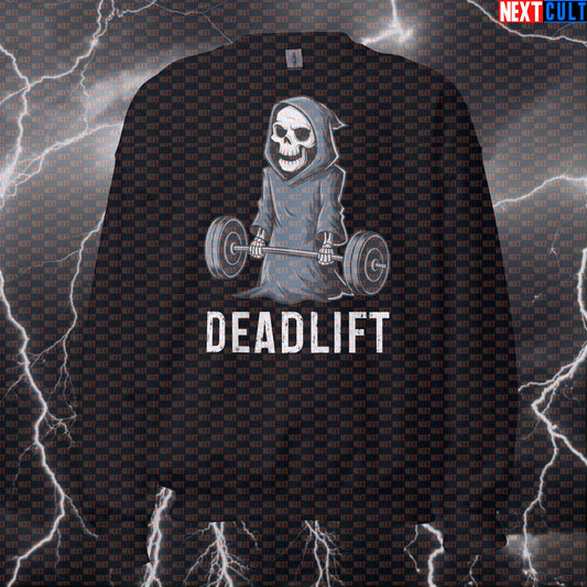 Funny Deadlift Lovers Gym Sweatshirt | Grim Reaper Skeleton Workout Sweater For Lifters & Leg Day Sweatshirts Bodybuilding Fitness Gym Halloween Leg Day Powerlifting Pump Cover Workout Next Cult Brand