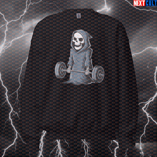 Deadlift Lovers Grim Reaper Gym Sweatshirt | Funny Workout Sweater For Powerlifters & Leg Day Fans Sweatshirts Bodybuilding Fitness Gym Halloween Leg Day Powerlifting Pump Cover Workout Next Cult Brand