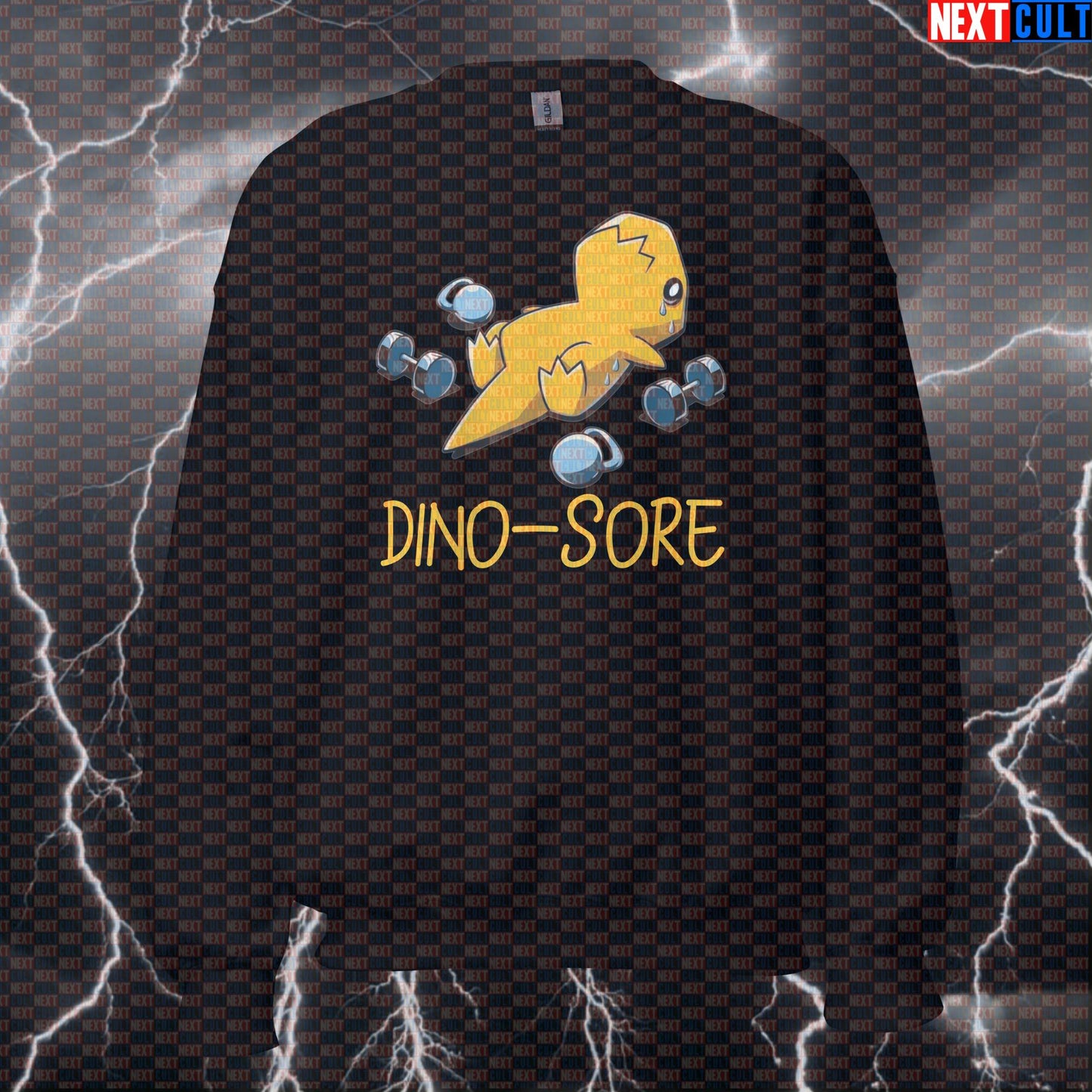 Funny Dino Sore Gym Sweatshirt | Dinosaur Workout Sweater For Lifters & Sore Muscles | Fitness Meme Pullover Sweatshirts Bodybuilding Fitness Gym Pump Cover Workout Next Cult Brand