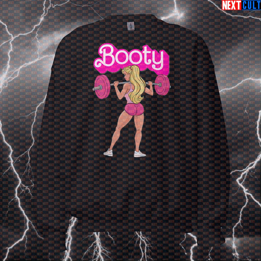 BootyBuilder Gym Sweatshirt | Funny Workout Sweater For Squats & Leg Day | Fitness Meme Crewneck Pullover Barbie Bodybuilding Films Fitness Gym Leg Day Powerlifting Pump Cover Workout Next Cult Brand