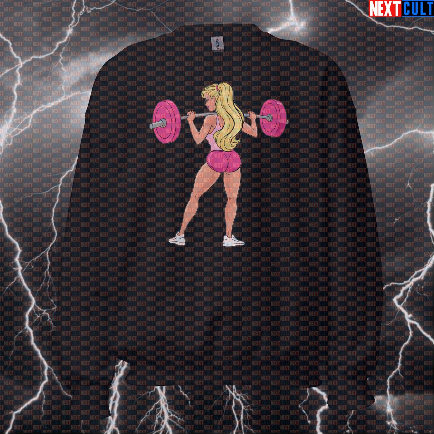 Funny Gym Girl Strong Woman Sweatshirt | Leg Day Squats Meme Workout Sweater | Barbie Lifting Pullover Sweatshirts Barbie Bodybuilding Films Fitness Gym Leg Day Powerlifting Pump Cover Workout Next Cult Brand