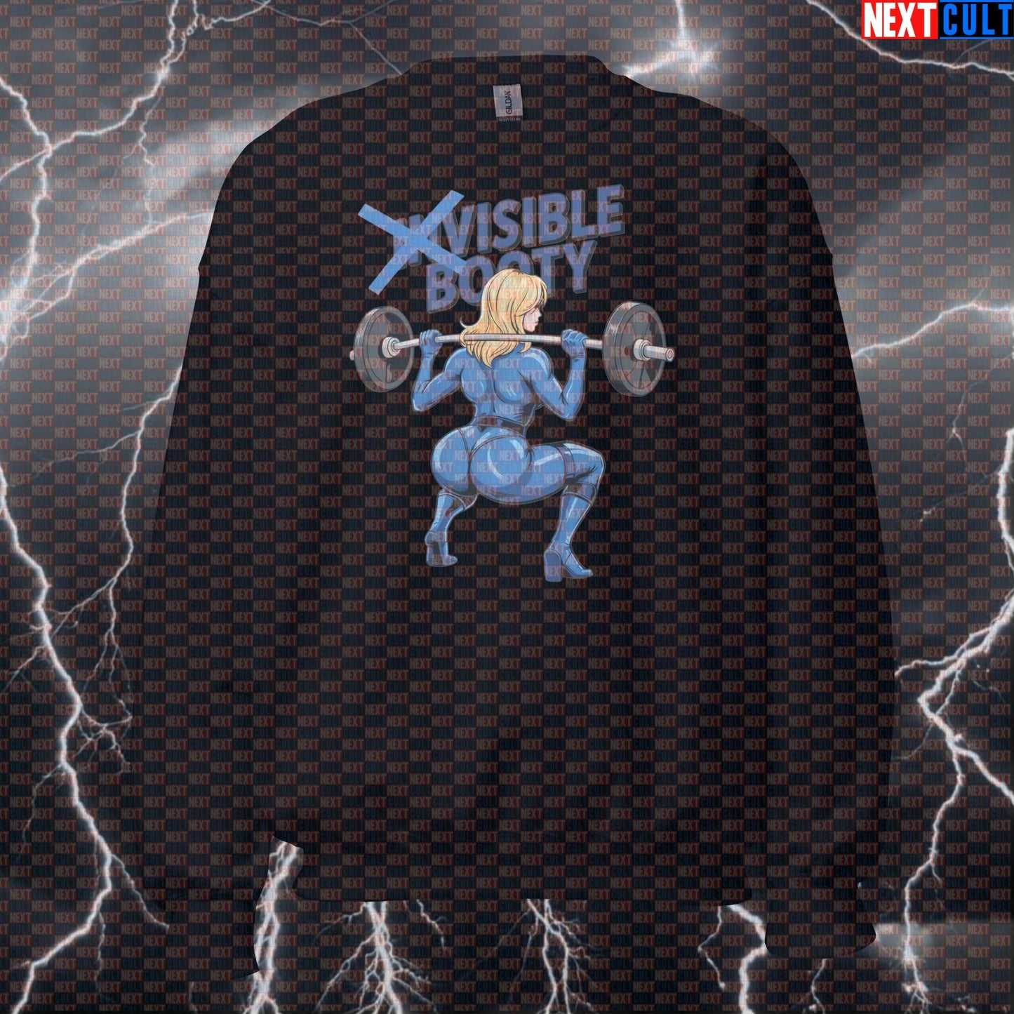 Funny Invisible Booty To Visible Booty Gym Sweatshirt | Workout Motivation Meme Sweater | Squats Pump Cover Sweatshirts Bodybuilding Fantastic 4 Films Fitness Gym Leg Day Powerlifting Pump Cover Superheroes Workout Next Cult Brand