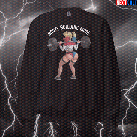 Funny Booty Builder Gym Sweatshirt | Harley Quinn Workout Sweater For Leg Day | Squats Meme Pullover Top Sweatshirts Bodybuilding Films Fitness Gym Harley Quinn Leg Day Powerlifting Pump Cover Superheroes Workout Next Cult Brand